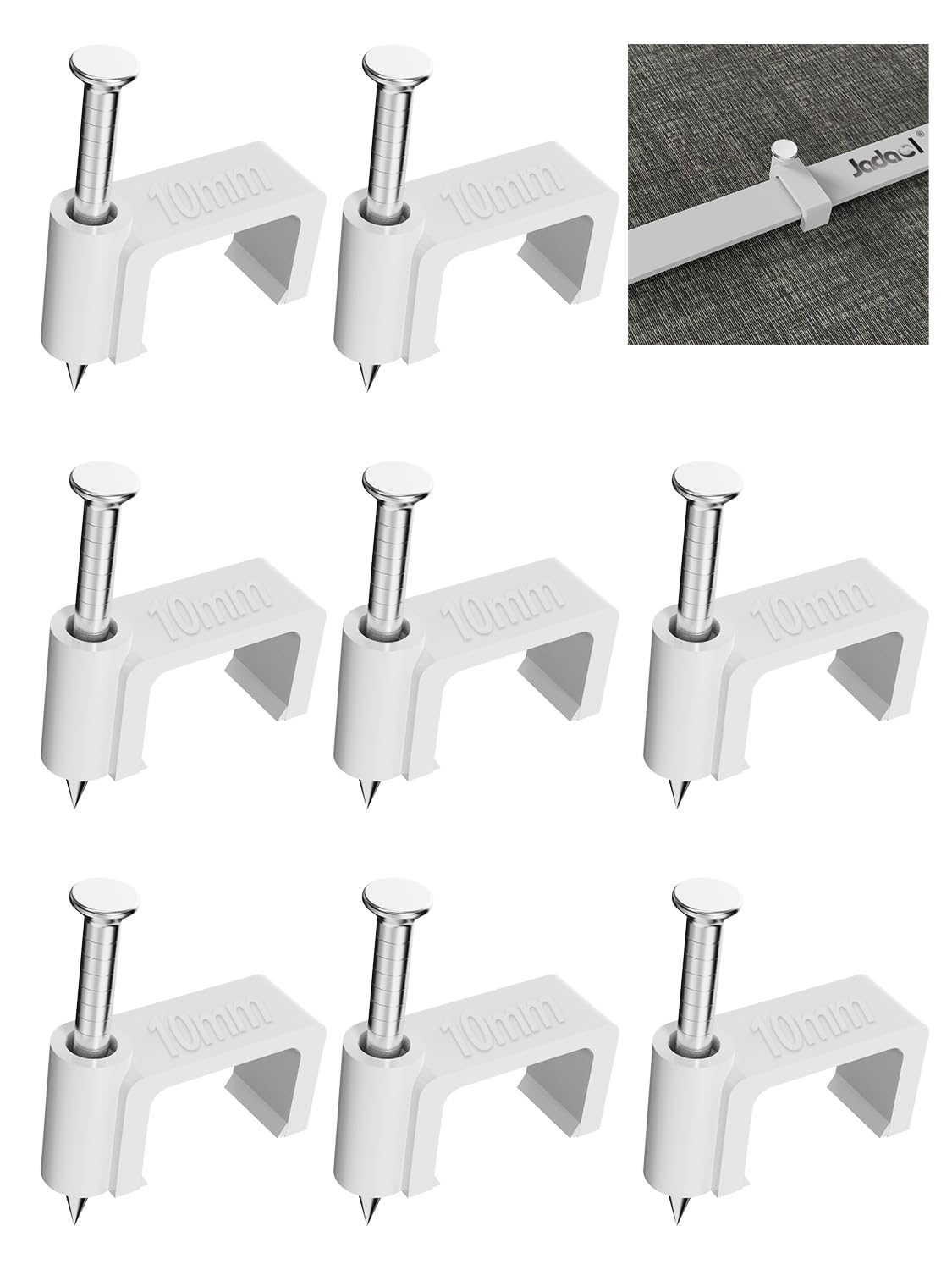Jadaol Cable Clips 200Pcs 10Mm Nail in Clips for Flat Ethernet Cables Wall Clips Cable Tacks Electrical Wire TV Cable Speaker Wire Coax Clips Cable Nails for Cords Cat5/Cat5E/Cat6/Cat7 RJ45 Cord Clips