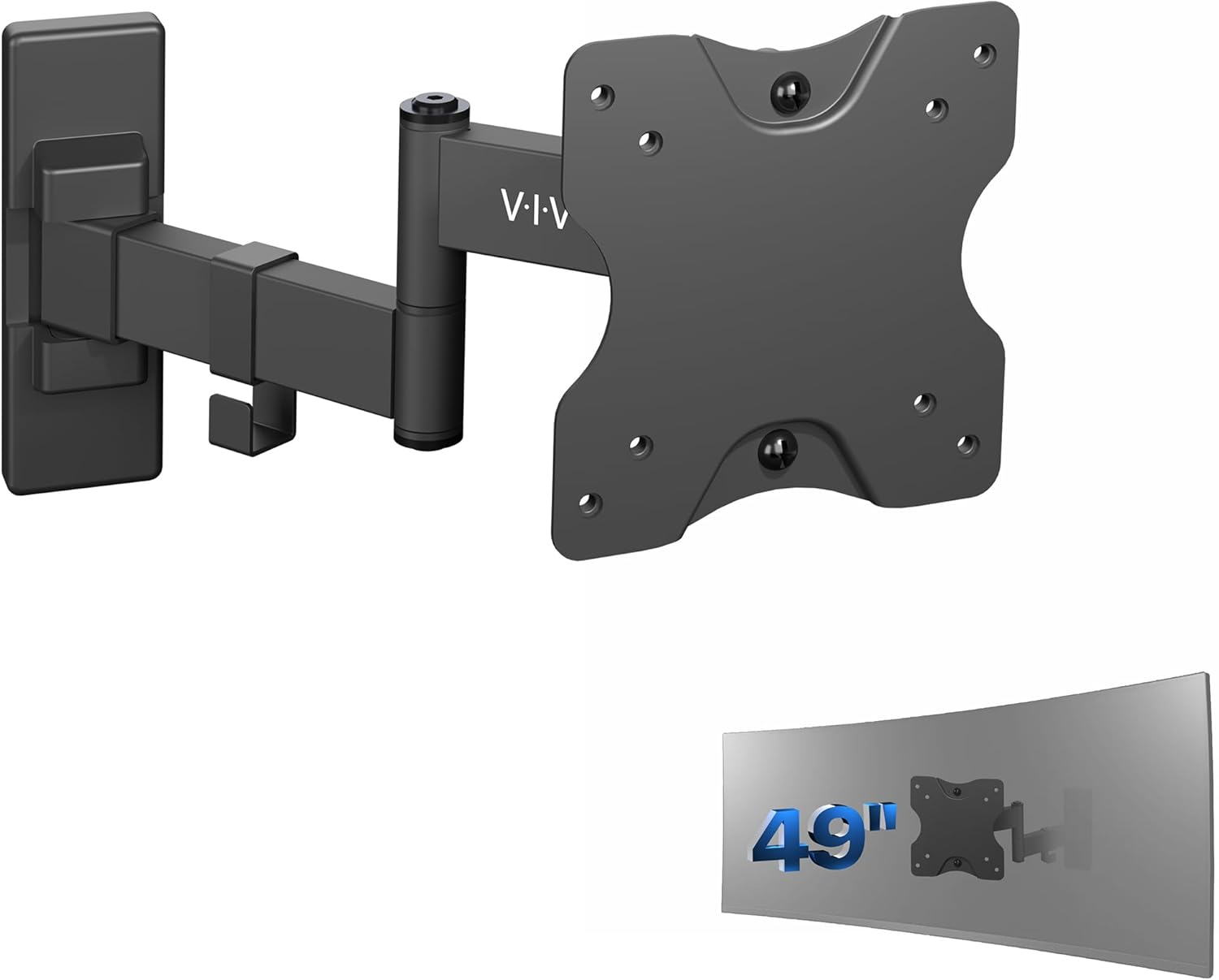 Full Motion Ultrawide Monitor Wall Mount, Fits Ultra-Wide Screens up to 49 inches and 44 lbs, Tilt and Swivel Arm, Black, MOUNT-VW01M
