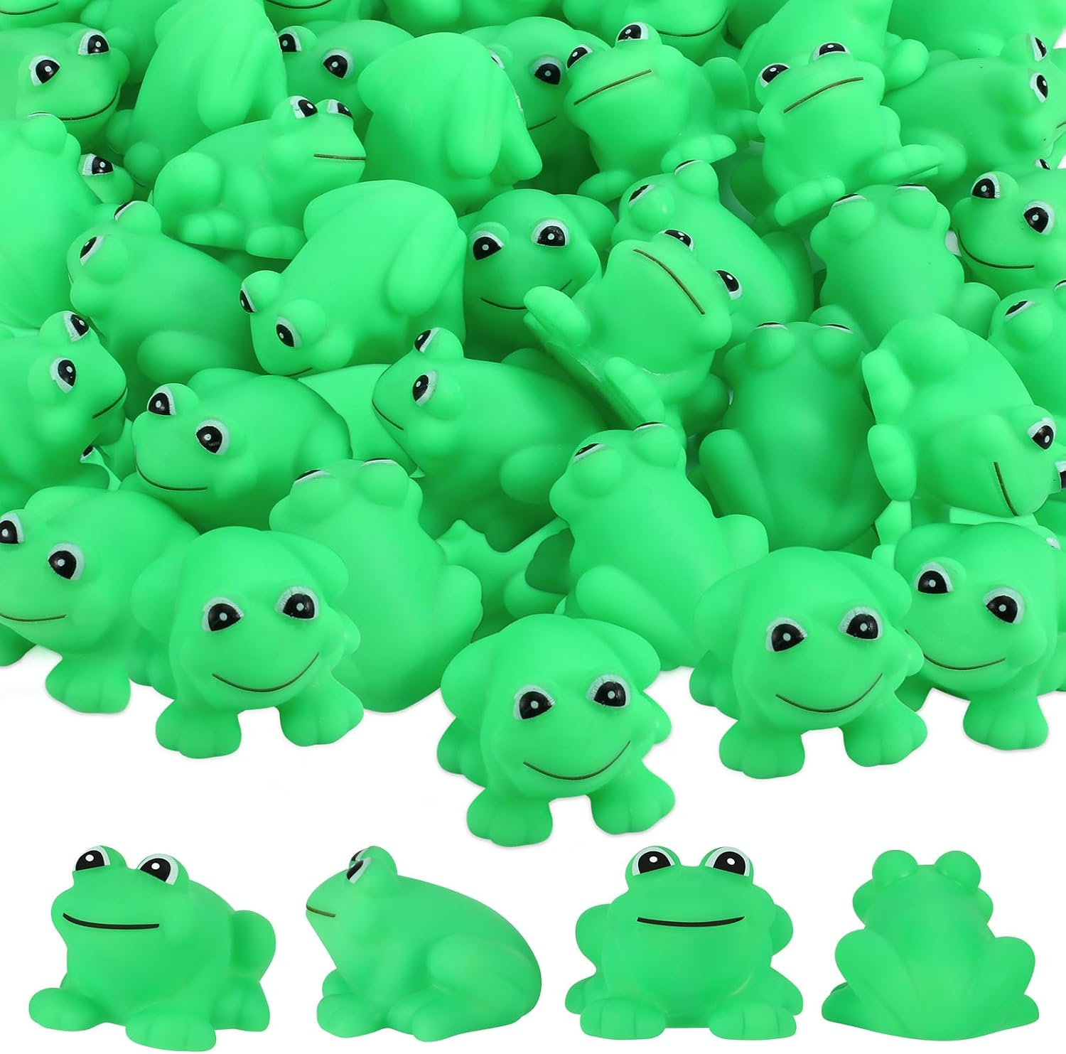 50 Pcs Rubber Frogs Squeak and Floating Green Frog Bath Toys