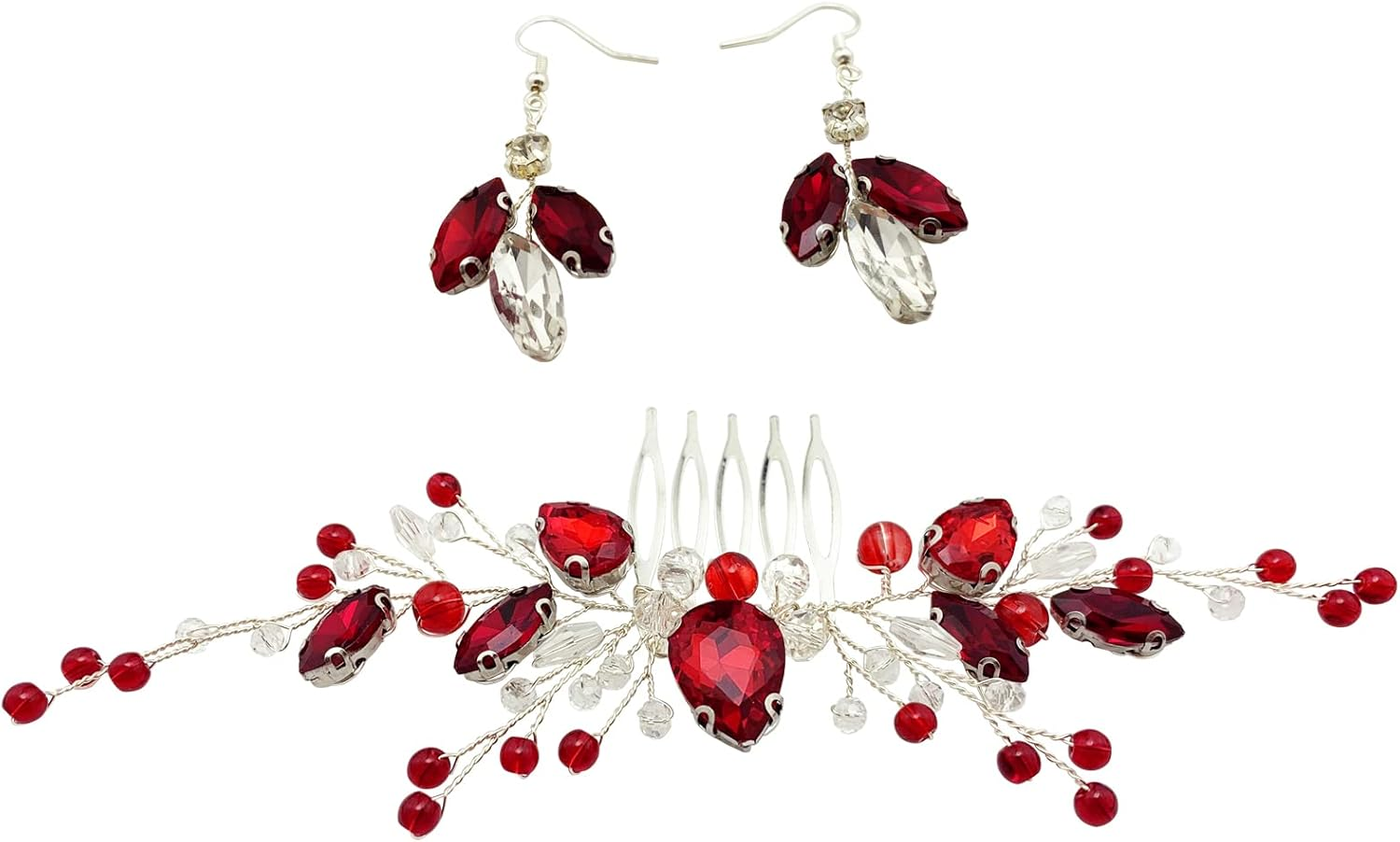 Bridal Crystal Hair Comb and Earrings Set Elegant Bride Wedding Hair Piece Ac... - Picture 5 of 14
