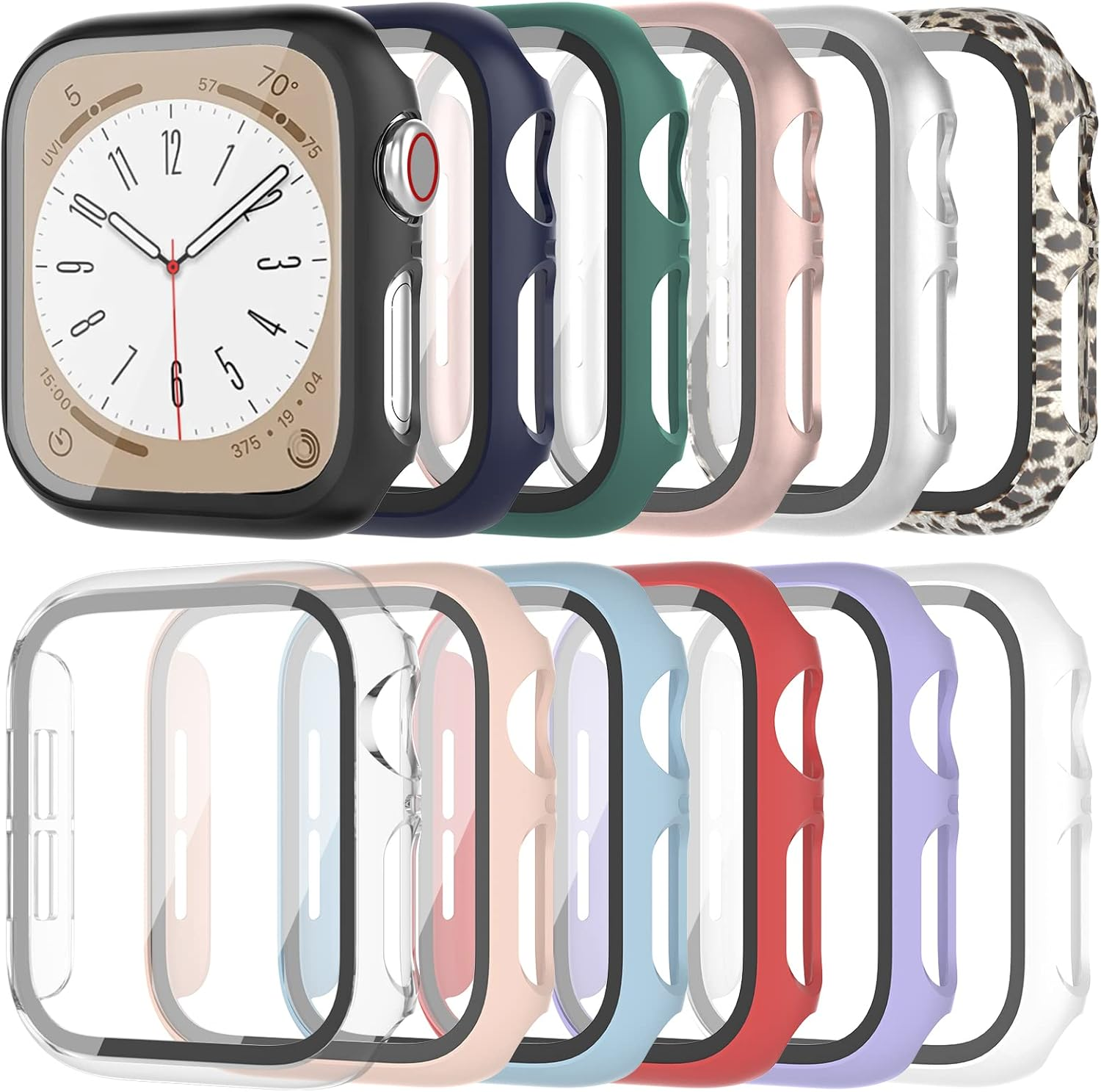[12 Pack] Case Compatible with Apple Watch Series 9 8 7 41Mm with Tempered Glass Screen Protector, HASDON Full Coverage Bumper Hard PC Protective Cover for Iwatch Series 9 8 7 41Mm Accessories