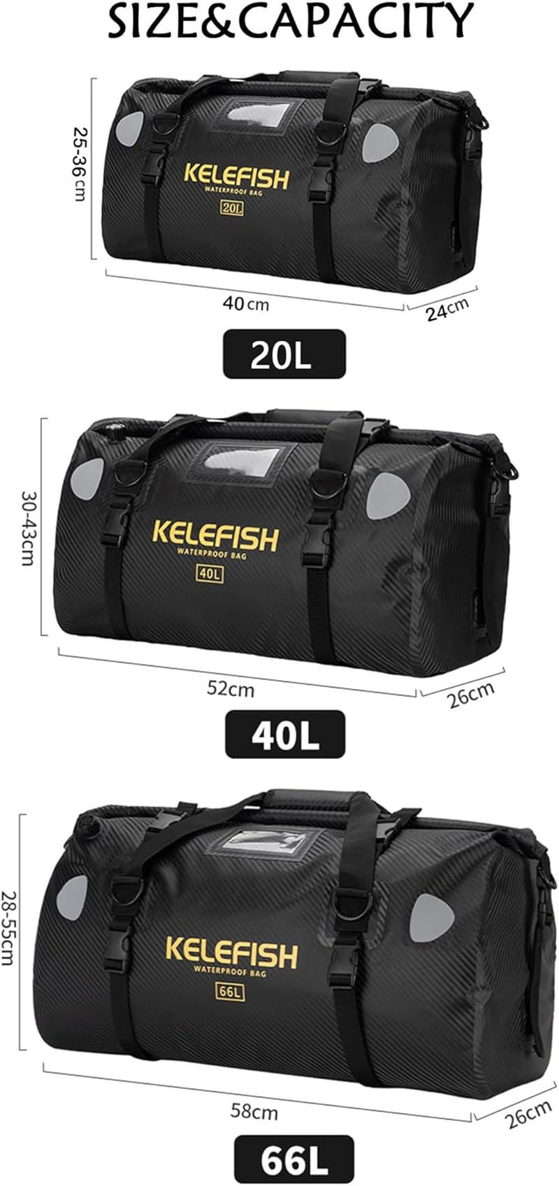 UROUK Waterproof Duffel Bag 20L 40L 66L Motorcycle Travel Dry Bag with Quick-... - Picture 8 of 15