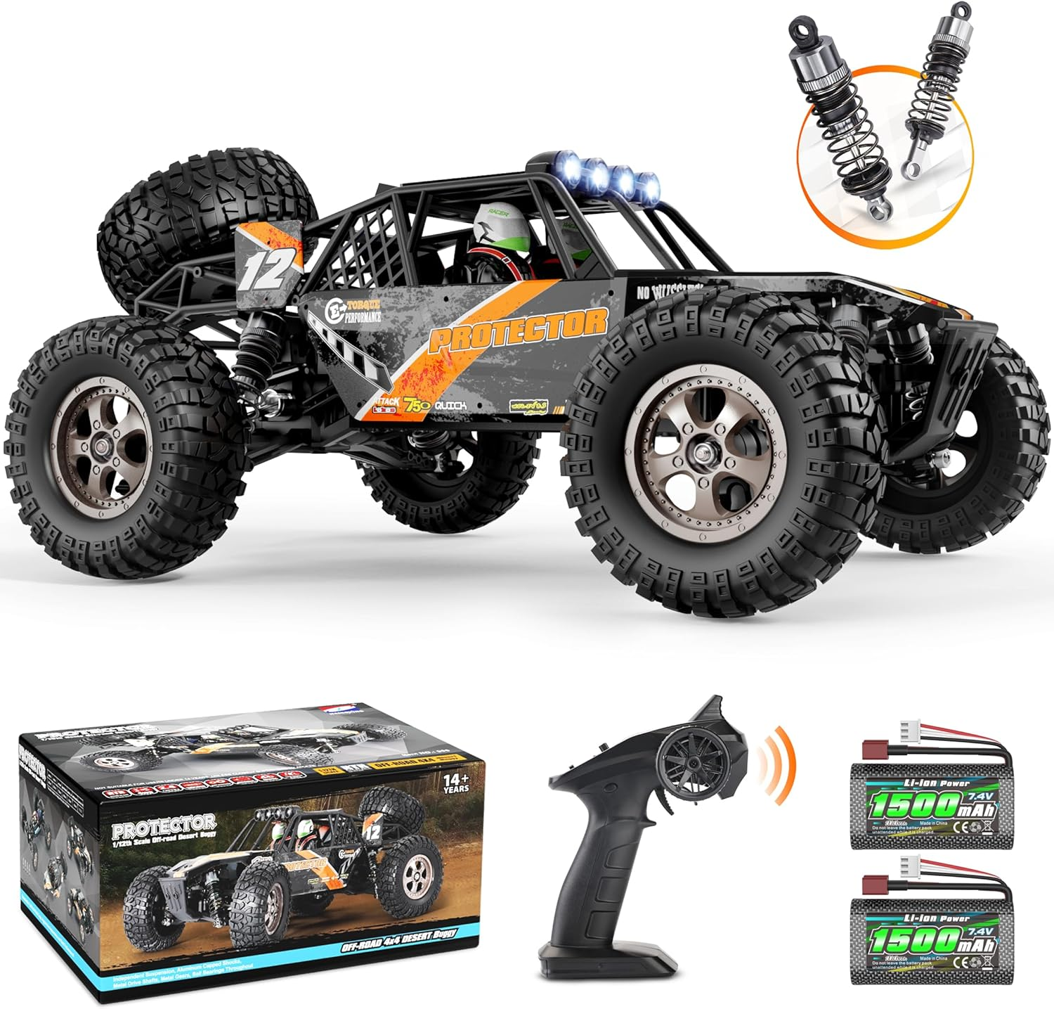 HAIBOXING Remote Control Car,1:12 Scale 4X4 RC Cars Protector 38+ KM/H Speed, 2.4G All-Terrain Off-Road Truck Toy Gifts for Boys and Adults Included Two Rechargeable Batteries Provide 40+ Min Playtime