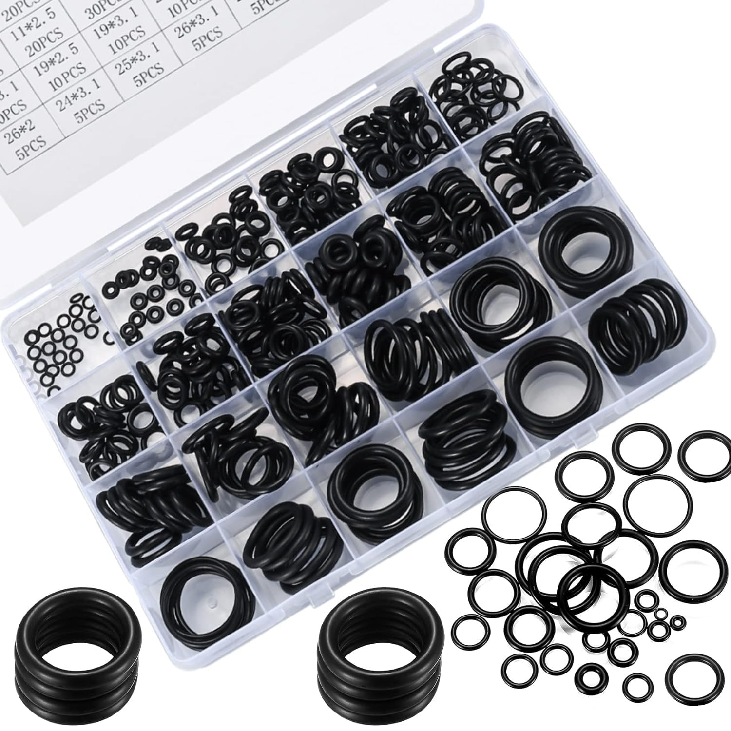 360 Pcs O Ring Assortment Kit,Rubber Washer Orings, Black 24 Sizes Pressure Washer O Ring Kit for Faucet, Hose, Automotive, Air Gas Plumbing Sealing Repair O Rings