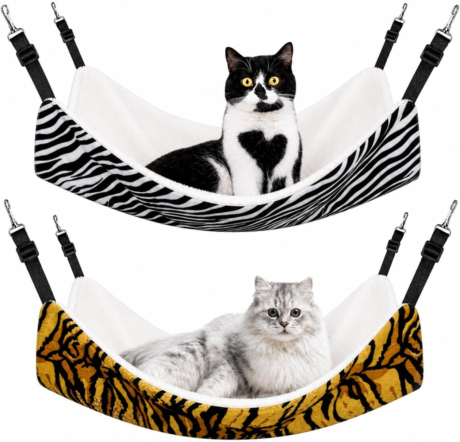 Jetec 2 Pack Cat Hammock for Cage, Catio Accessories Reversible Soft Cats Bed wi