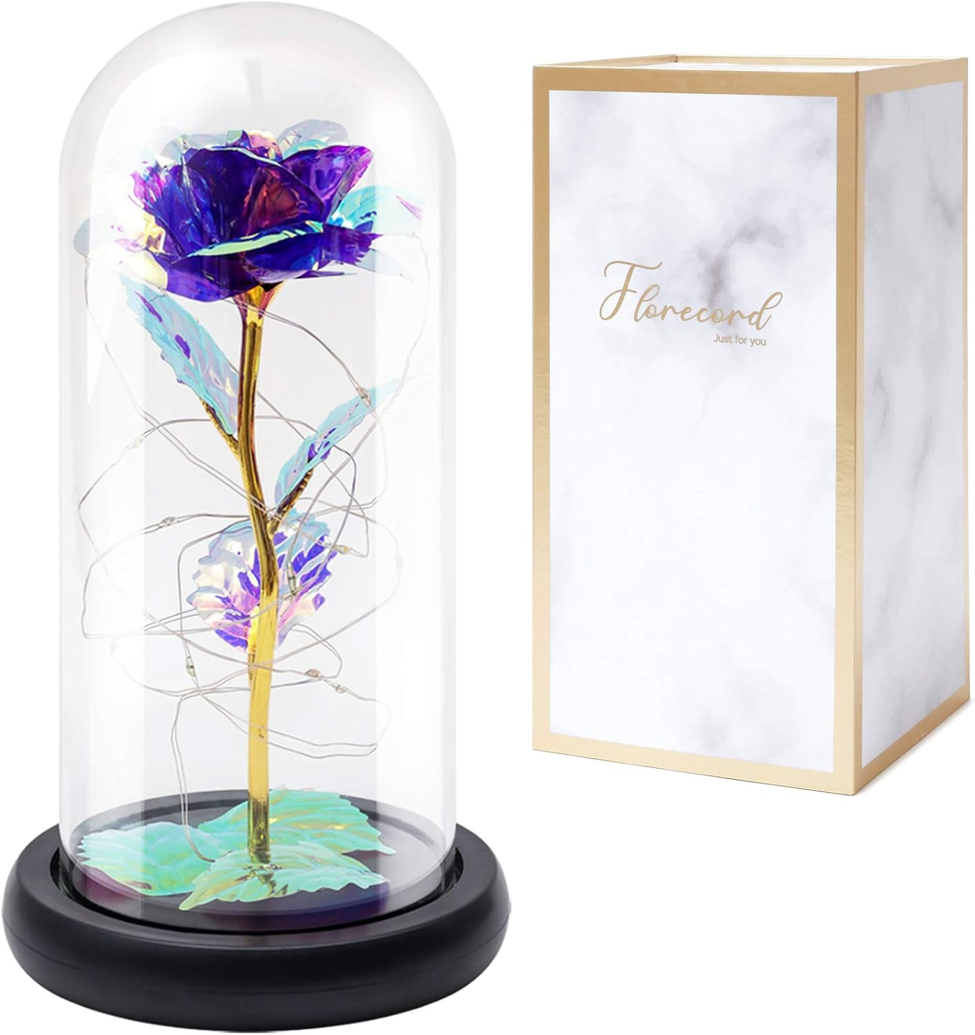 Beauty and the Beast Rose Gift Enchanted Colorful Led Galaxy Crystal Rose Flower Light in Glass Dome, Unique Gifts for Her, Women, Valentine'S Day, Mom, Mother'S Day, Birthday, Christmas