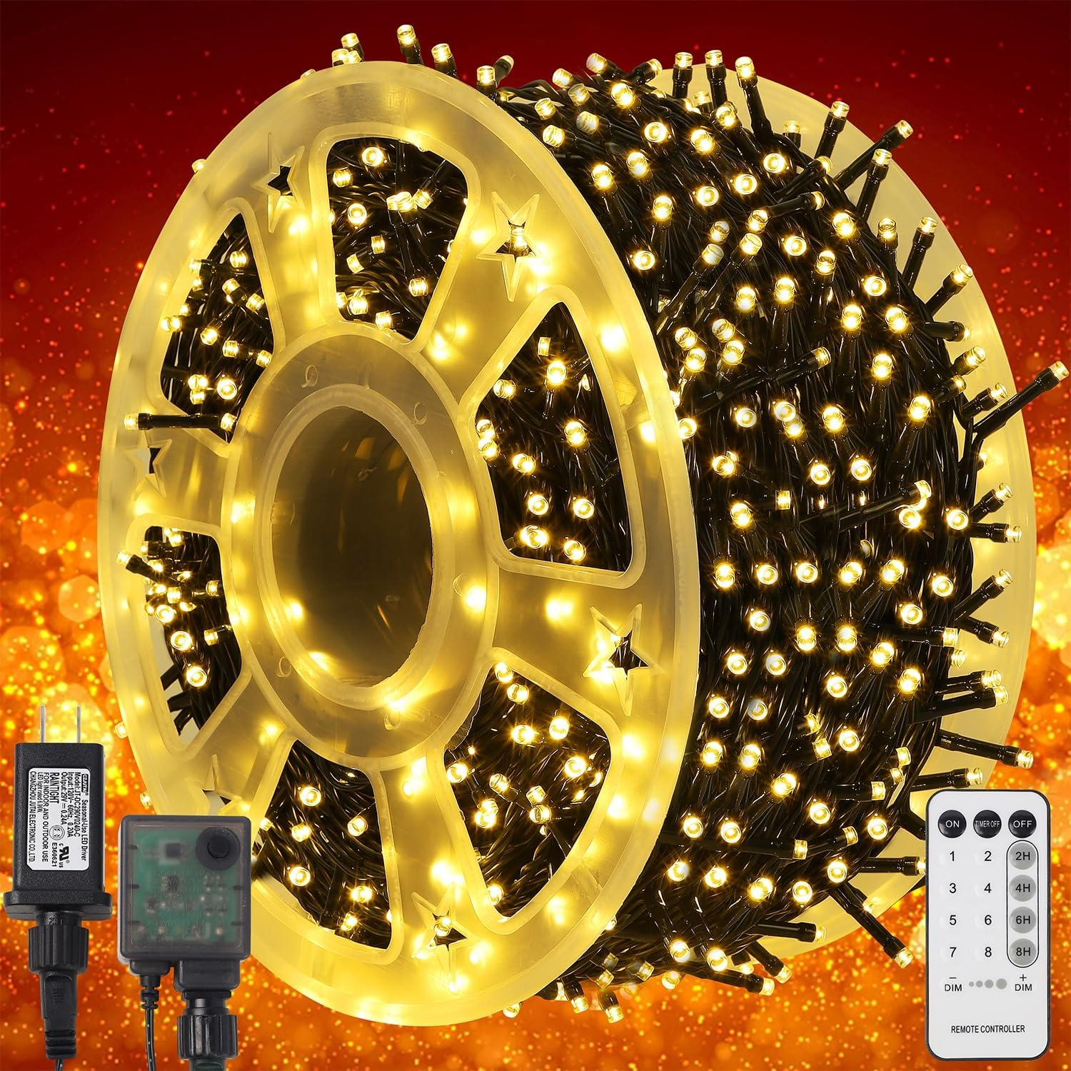 1000 LED Christmas String Lights, 328 FT Green Wire LED Decorative Fairy Lights with Remote & 8 Modes, Waterproof for Outdoor Xmas Holiday Party Garden Wedding Home Decor, Warm White