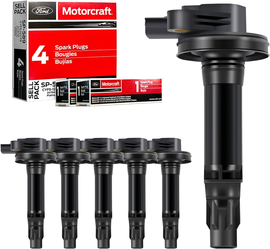 6Pcs Ignition Coil Pack & 6Pcs Motorcraft Platinum Spark Plug SP520 Compatible with Ford Flex Fusion Lincoln MKS MKZ 3.7 3.5 V6 Replacement for UF553 SP589