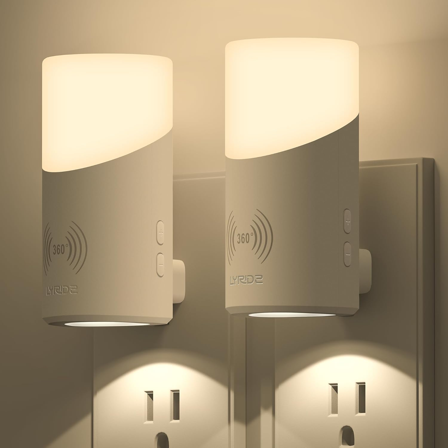 LED Plug-In Night Light with 360° Motion Sensor, 1-150 Lumens Dimmable Nightlights Indoor for Bathroom, Bedroom, Hallway, Stairs, Pet House, 2 Pack