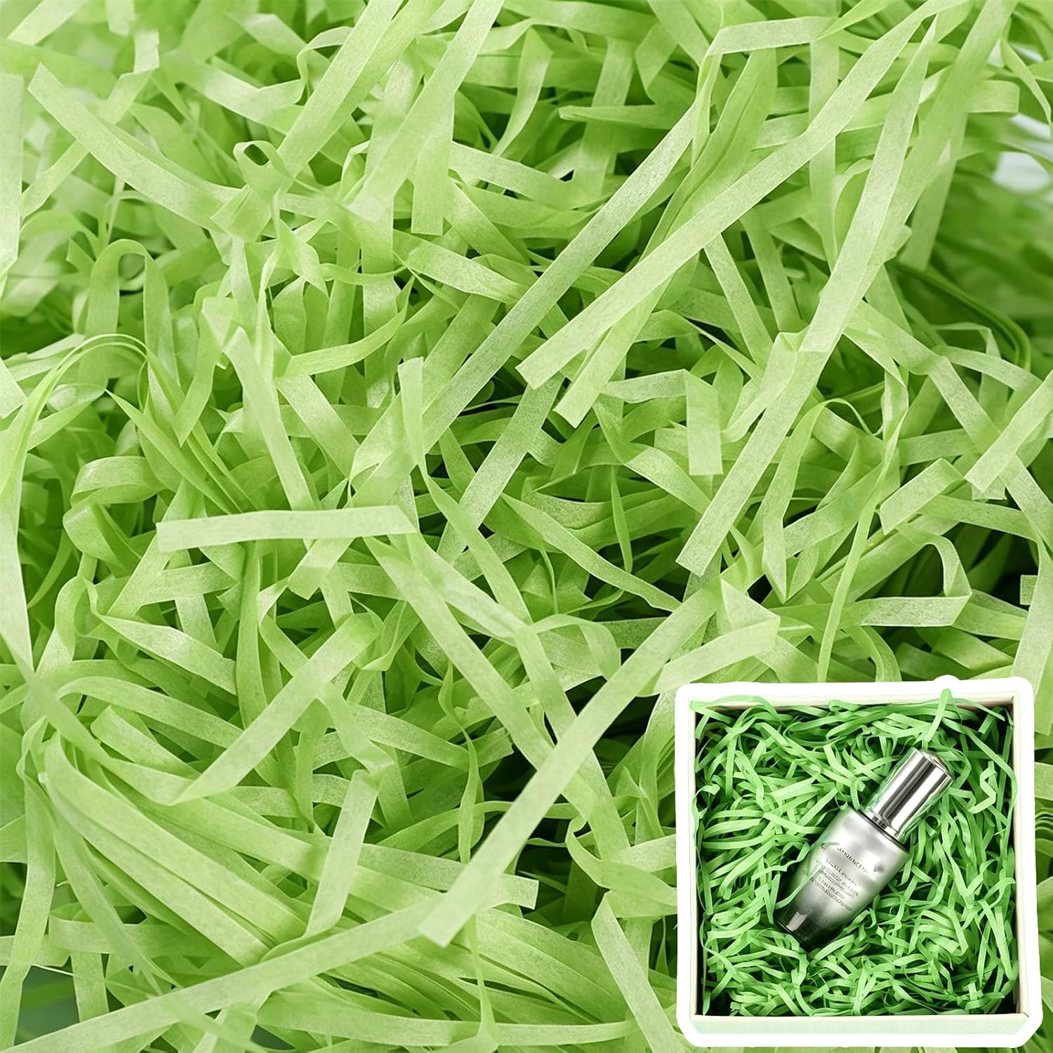 200G Green Raffia Paper Shreds for Gift Basket Filler, Easter Bag Stuffers, Gift Box Packaging, Party Decorations and Wrapping Supplies – Non-Toxic, Biodegradable Crinkle Paper