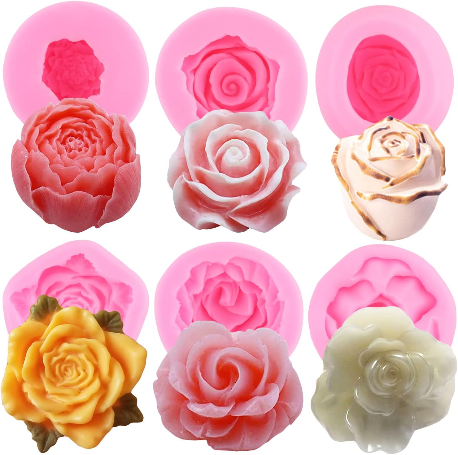 3D Bloom Rose Flower Fondant Silicone Molds for Candle Soap Making Cake Decorating Candy Chocolate Gum Paste Polymer Clay Set