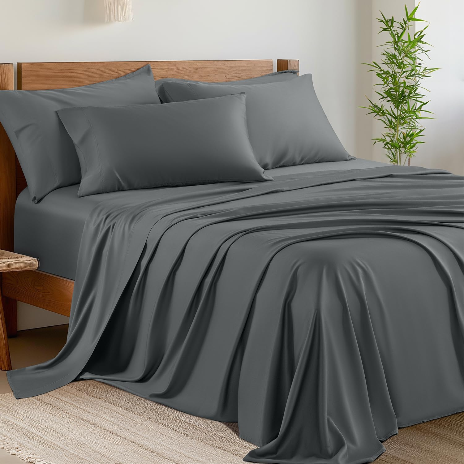 6 Piece Queen Sheet Sets, Cooling Sheets, Blend Rayon Derived from Bamboo, Deep Pocket Up to 16