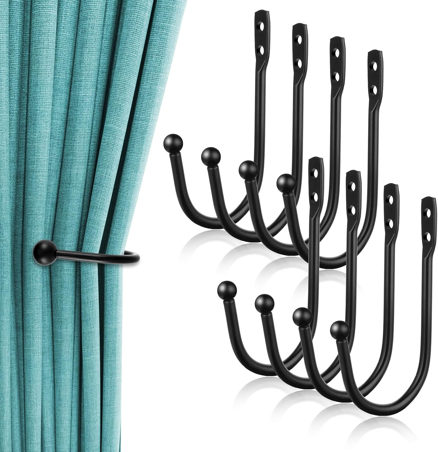 8 PCS Black Curtain Tie Backs Decorative Drapery Holders for Wall, Curtains Holdbacks Vintage Rustic Style Decor U Shaped Curtain Pull Backs,Black, Come with Screws