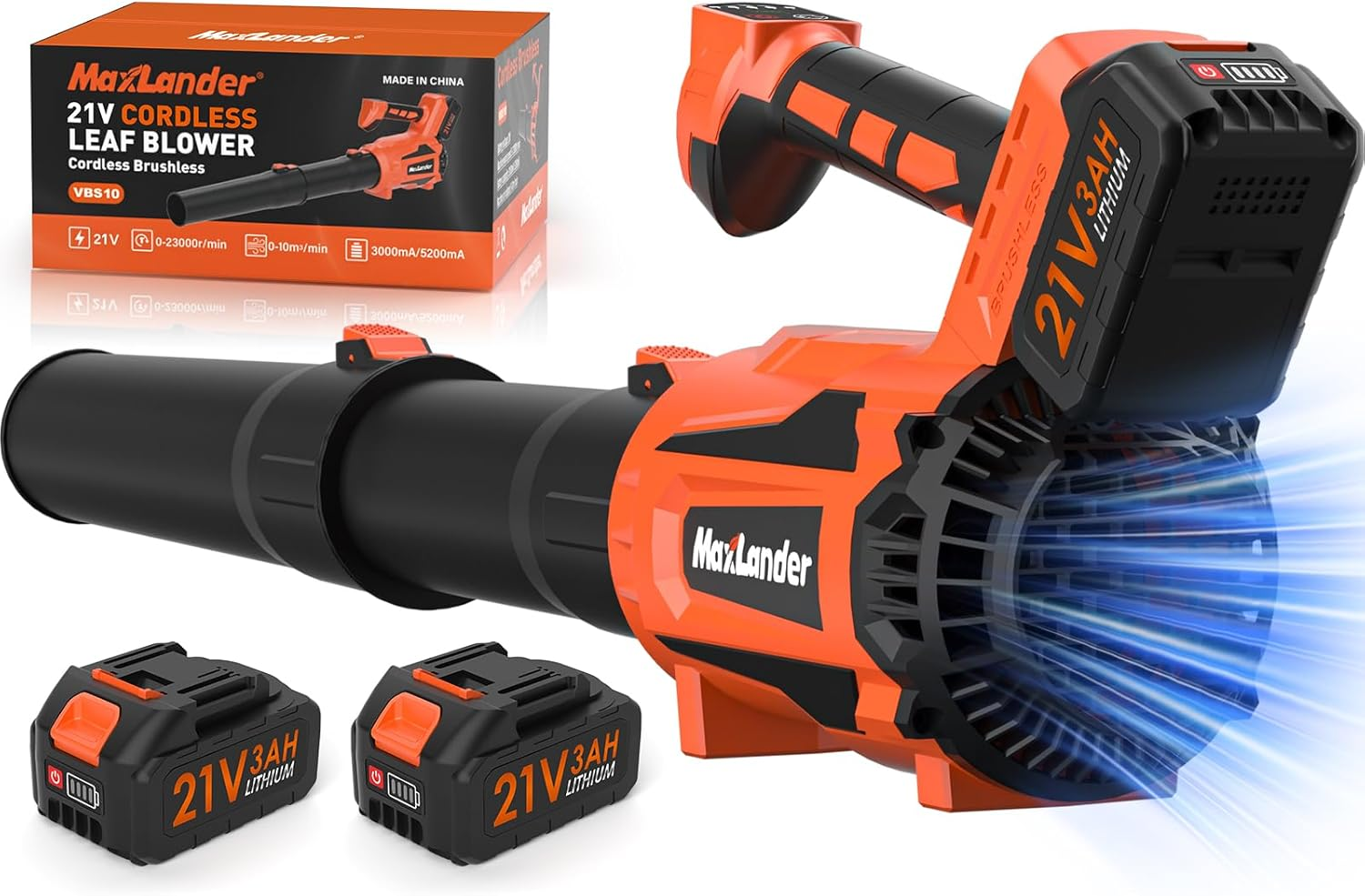 Leaf Blower Cordless, Electric Cordless Leaf Blower with 2Pcs 3.0Ah Batteries and 1 Charger, 600CFM & 200MPH, and 5 Speed Mode, for Patio Cleaning, Lawn Care, Blowing Fallen Leaves and Dust
