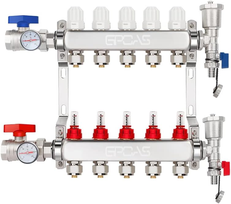 5-Branch Radiant Floor Heating Pex Manifold Hydronic Radiant for 1/2