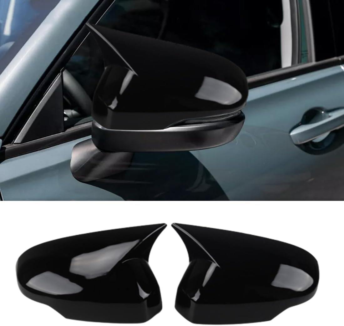 2PCS ABS Plastic Ox Horn Rear View Side Mirror Cover Side Mirror Cap for Honda HRV 2023 2024 2025 2026 (With Turn Signal,Glossy Black)