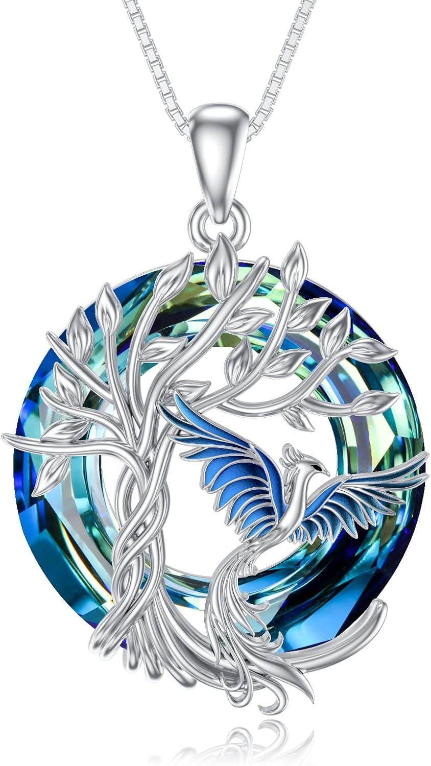 Phoenix Necklace 925 Sterling Silver Blue Crystal Pendant Jewelry Gifts Women