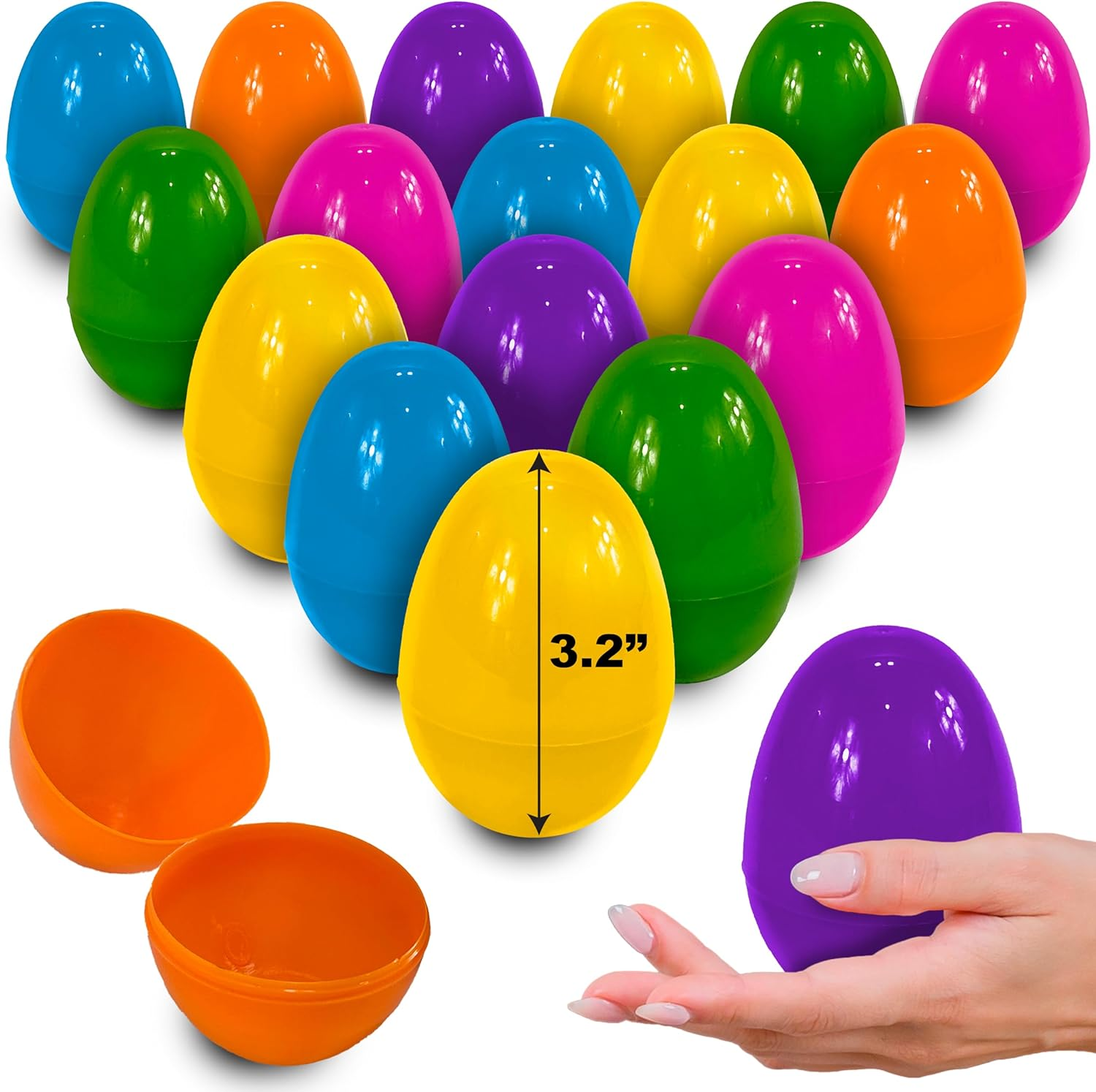 12 Pack - Plastic Easter Eggs Empty 3.2” Large Plastic Eggs Fillable