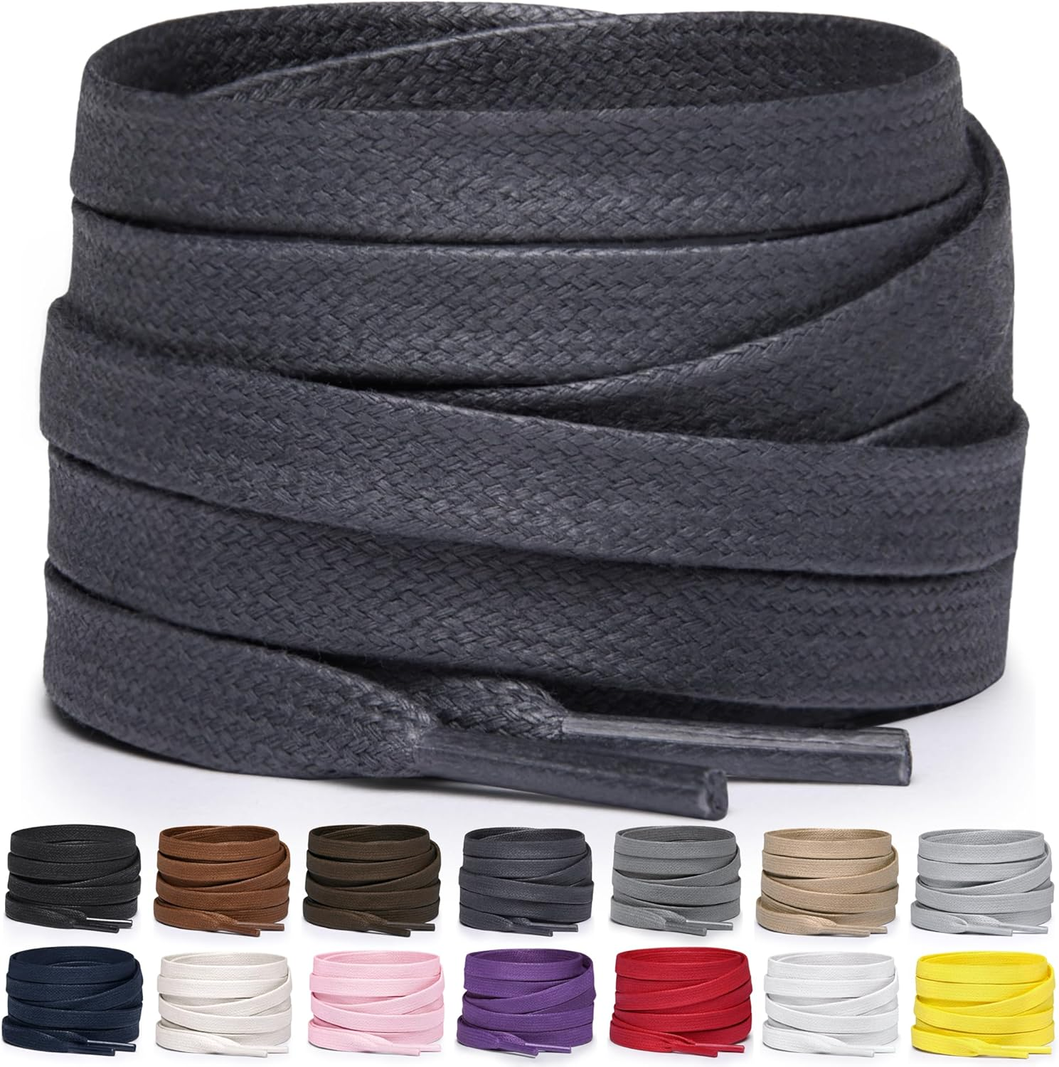 Flat Waxed Cotton Shoe Laces for Boots Sneakers and Shoes – Multiple Dark Gray