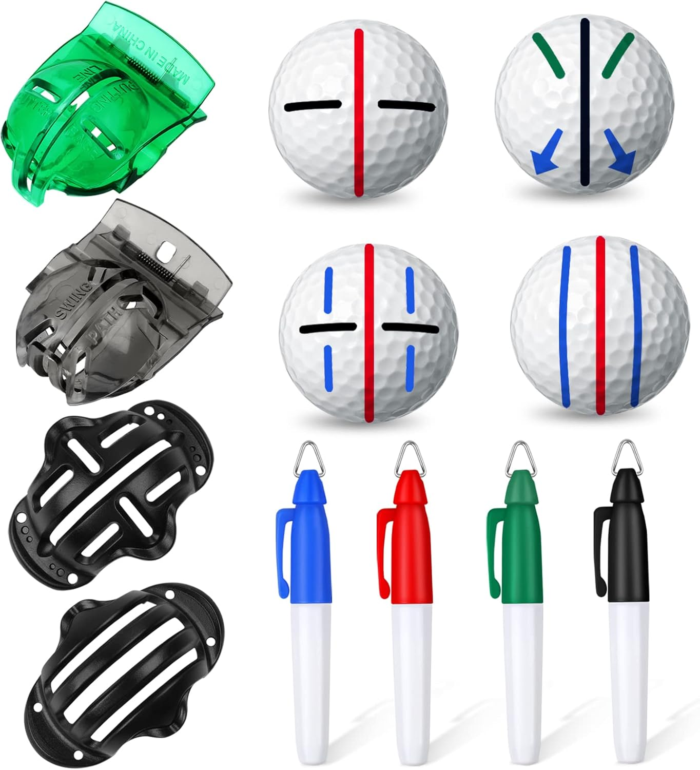 8 Pack Golf Ball Marker Liner Drawing Marker, Golf Ball Marker, 4 Golf Ball Marker Stencil and 4 Color Golf Ball Markers, Golf Ball Line Marker Tool, Golf Ball Alignment Marking Tool for the Golfer
