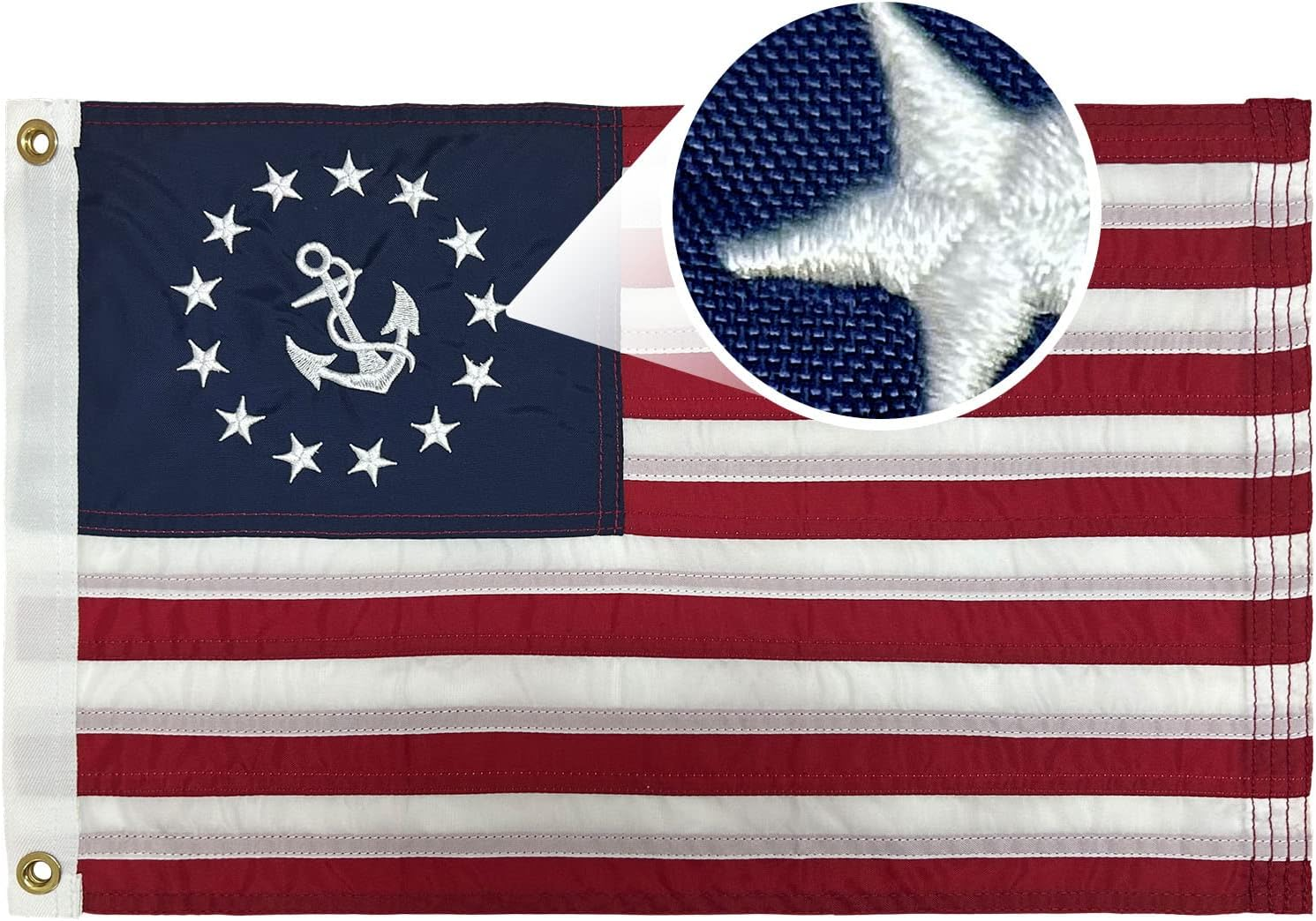 American Yacht Ensign Flag 12x18 inch Embroidered US Yacht Ensign Nautical Boat Flags with 2 Brass Grommets Yacht Marine Boat