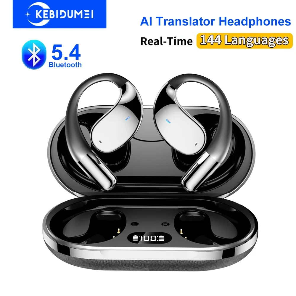 Bluetooth 5.4 Earphones AI Real Time Translation Headphones Support 144 Language Ear-hook Headsets HiFi Noise Reduction Earbuds