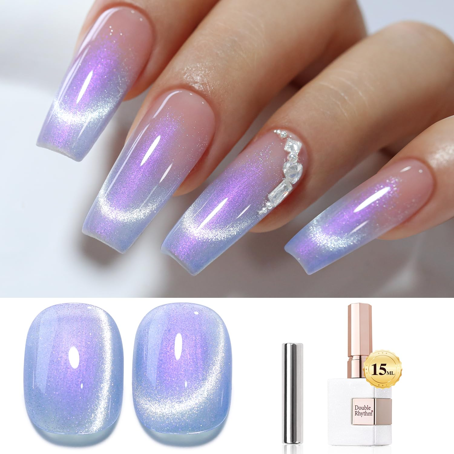 0.5 OZ Cat Eye Gel Polish with Magnet 15ML Holographic Glitter Shimmer Translucent Jelly Color Magnetic Nail Polish Salon DIY at Home (MC1001)