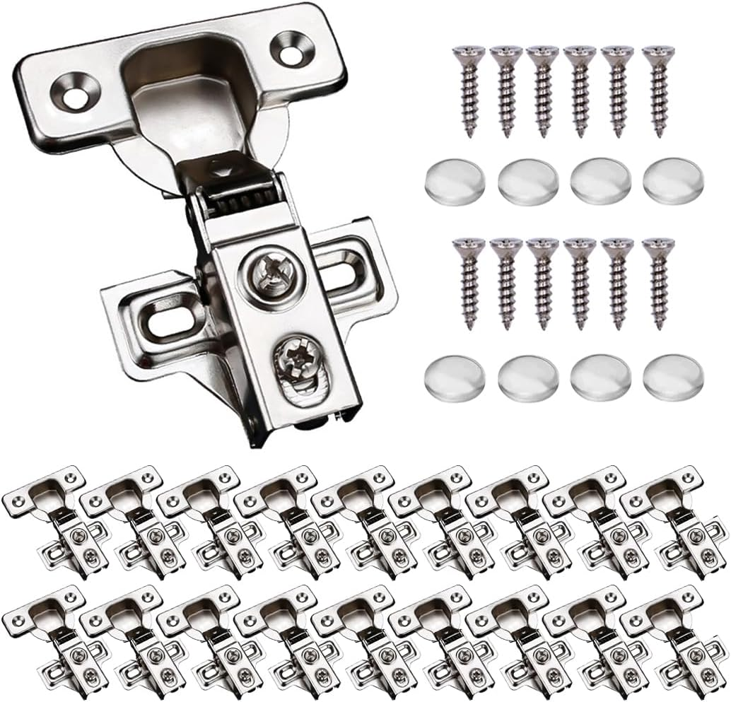 20 Pack 1/2" Overlay Soft Close Cabinet Hinges 105° Concealed Nickel