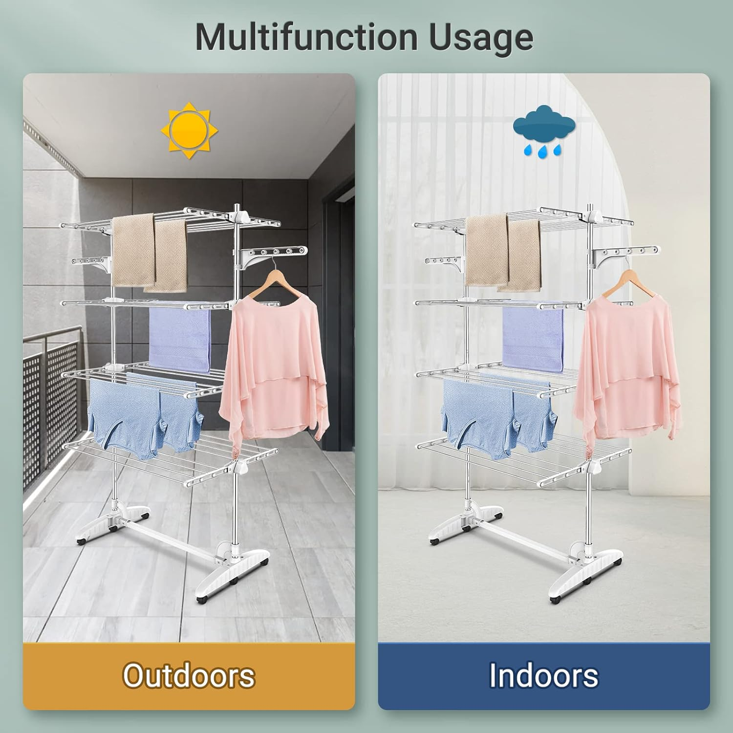 Todeco - Laundry Drying Rack, Clothes Airer - Material: Stainless Steel Tubes... - Picture 6 of 13