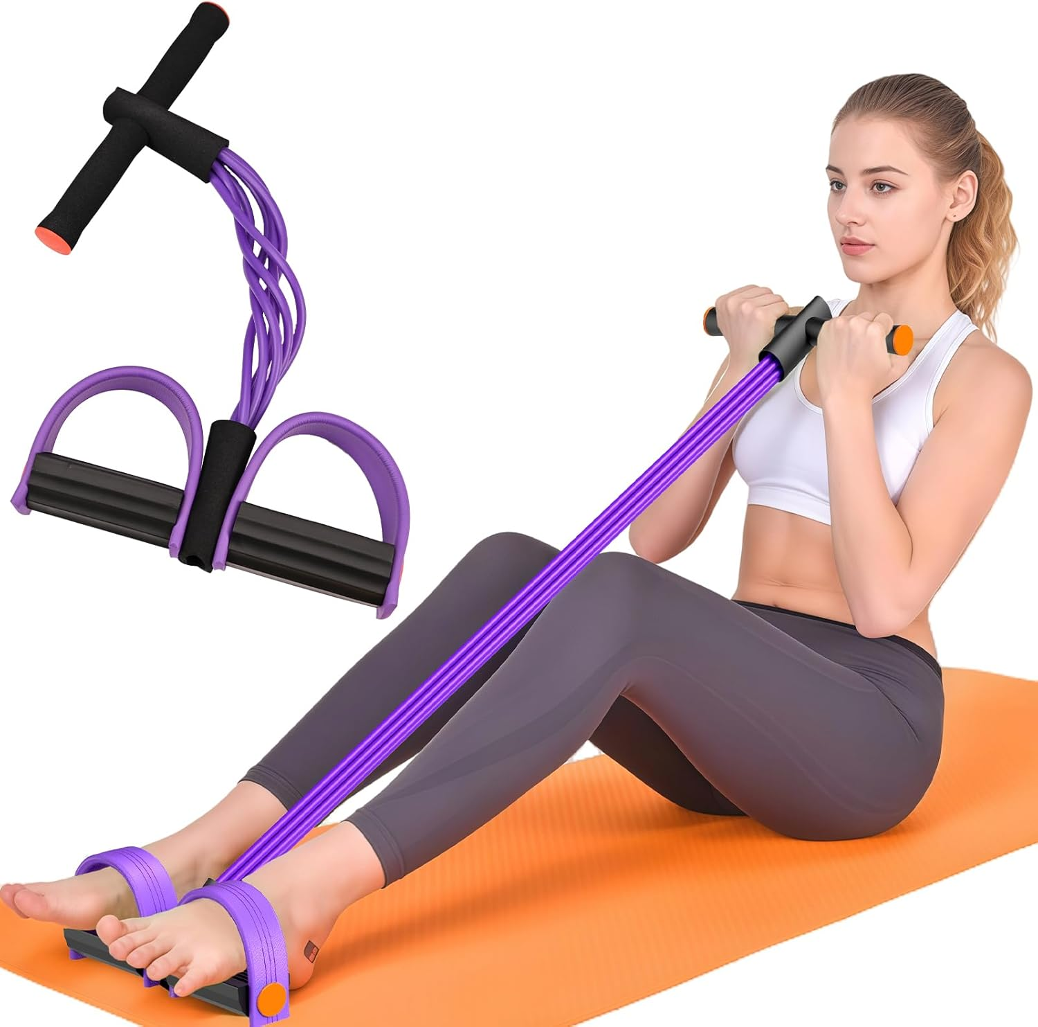 Resistance Bands with Handles, 6-Tube Elastic Foot Pedal Resistance Bands, Natural Rubber Ankle Puller Sit-Up Exercise, Multifunction Fitness Band for Abdomen, Waist, Arm, Leg Stretching Training