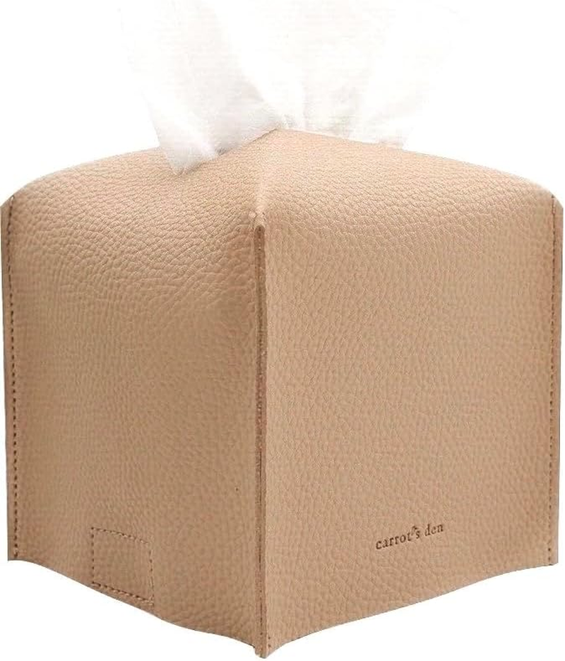 Tissue Box Cover Holder, Square with Bottom Belt by Carrot'S Den - PU Leather 