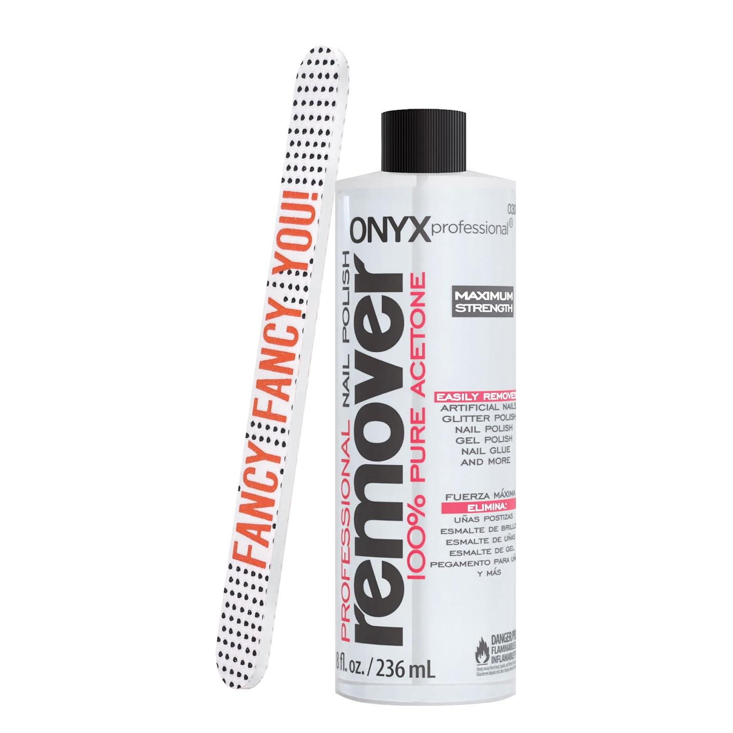 100% Pure Acetone Nail Polish Remover Kit with 7 Inch Nail File, 8 Fl Oz - Made in USA, Maximum-Strength Gel Polish Remover, Artificial & Glitter Nail Polish