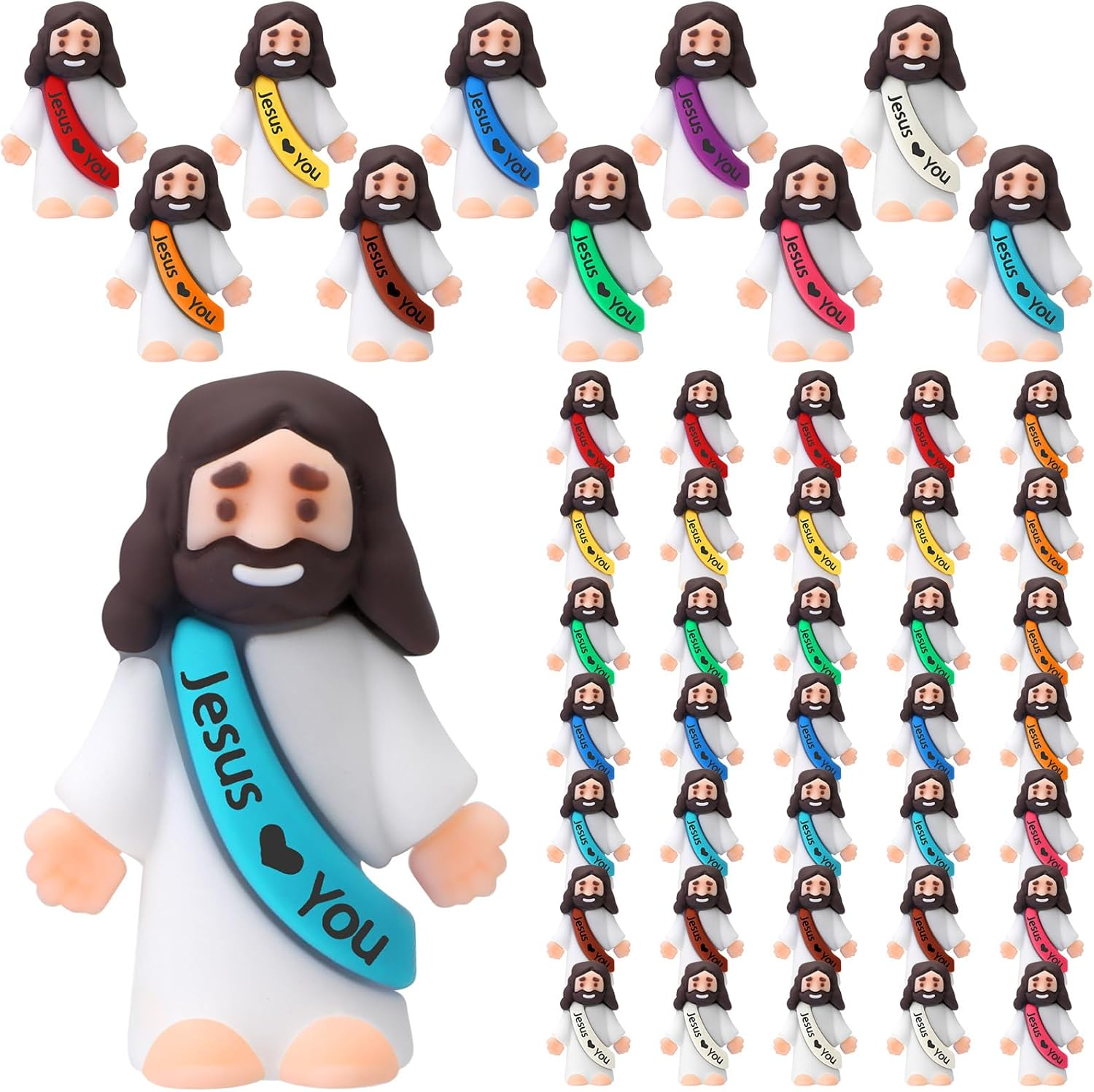 50 Mini Jesus Figures - Easter Jesus Loves You Toys for Hide and Seek, Sunday School, Religious Party Favors & Gift for Easter Egg Stuffers (Multicolor)
