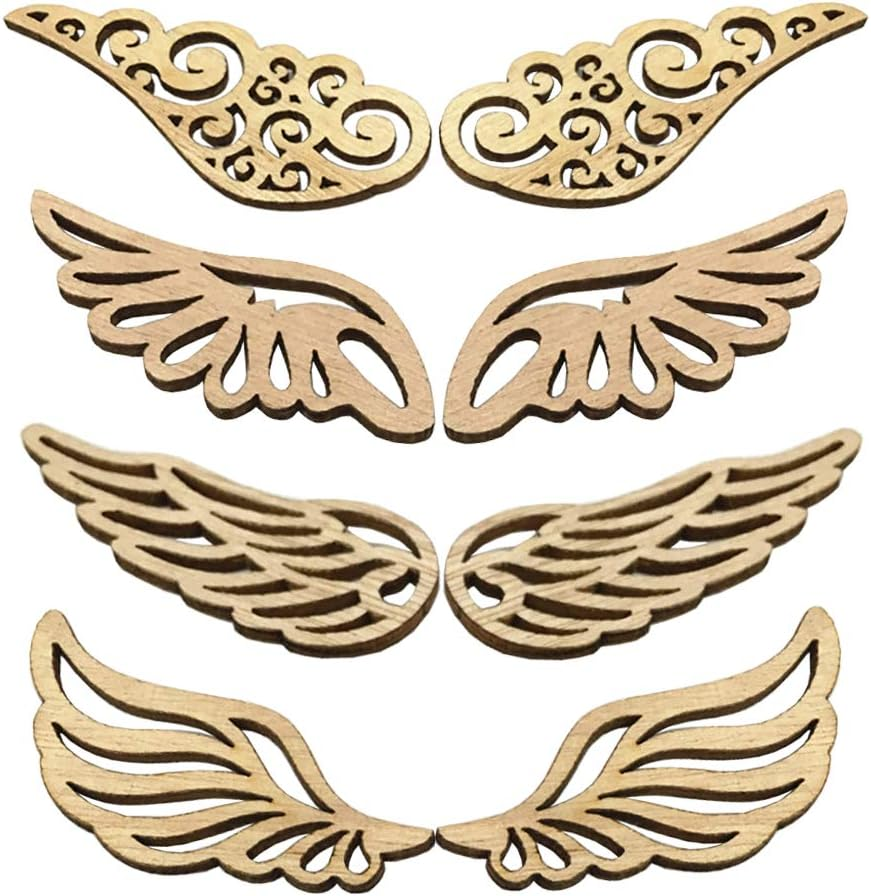 80 Pcs Angel Wings Wood Slices Wooden Cutouts Unfinished Wood DIY Craft Accessor