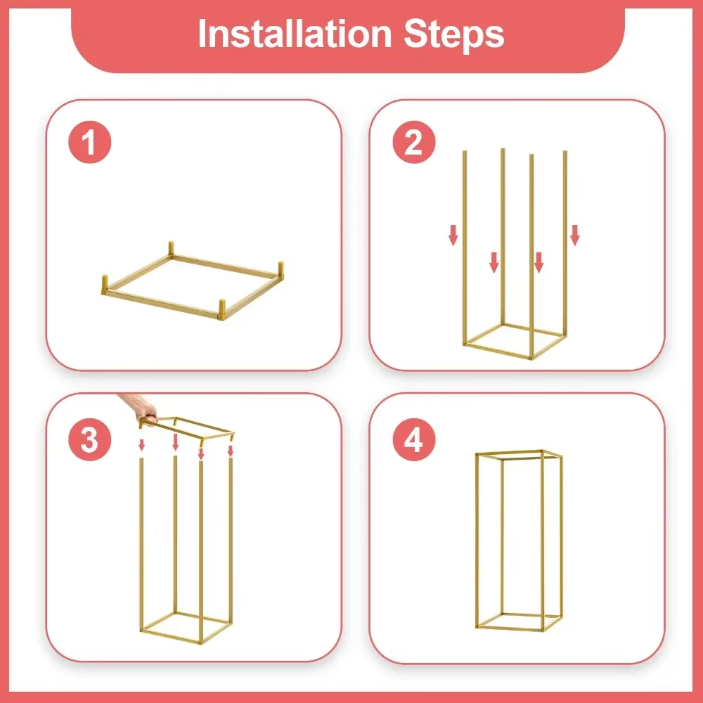 1 Set Metal Golden Rectangular Frame Backdrop Wedding Rack Arch for Birthday Party Backdrop Wedding DLY Decor Height 40/60/80Cm