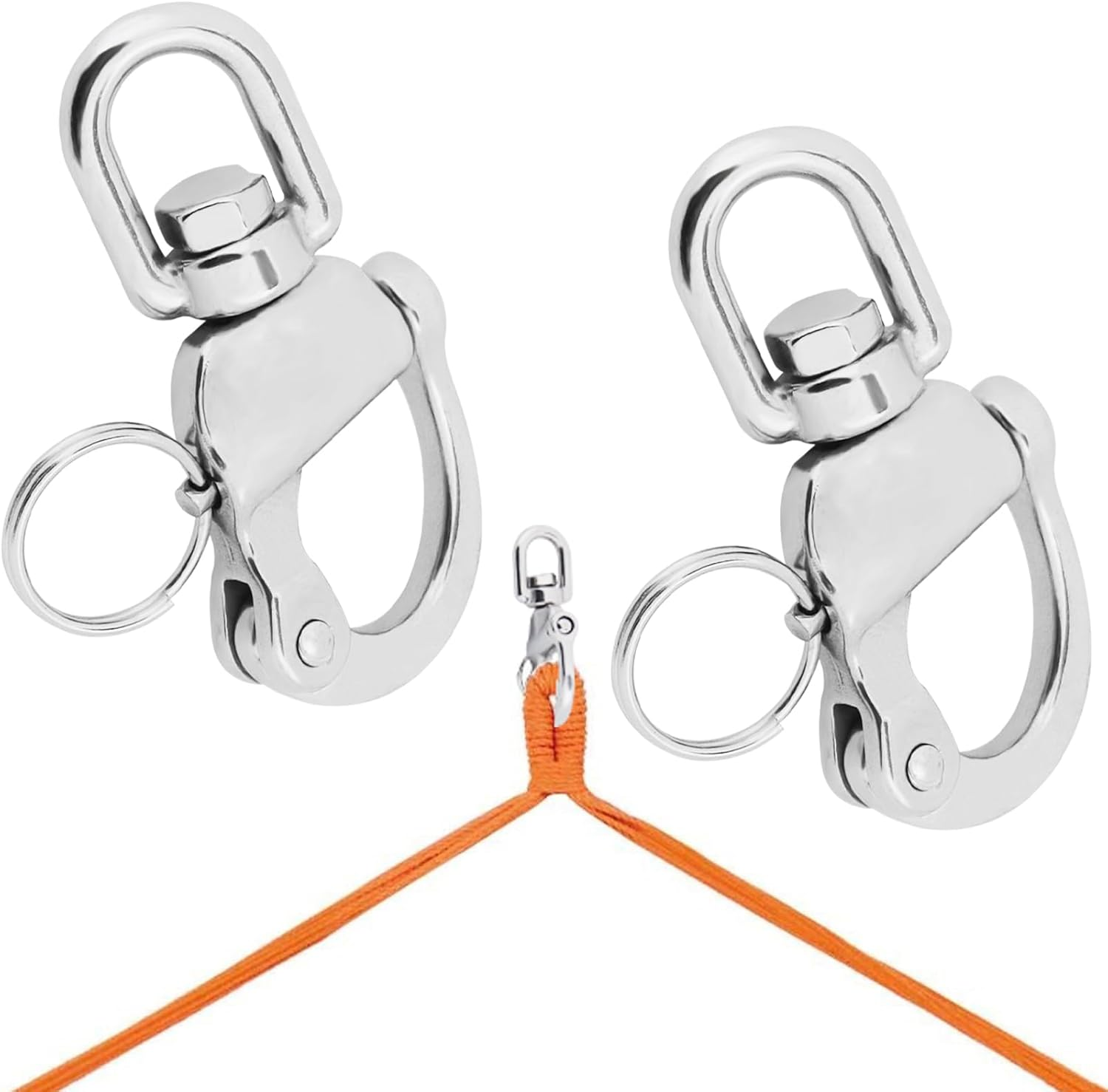 2 Pack Swivel Eye Snap Shackle, 316 Stainless Steel Marine Sailboat Shackles, Quick Release Snap Hook Boat Shackles Sailboat Hardware for Sailing Rigging Shackles