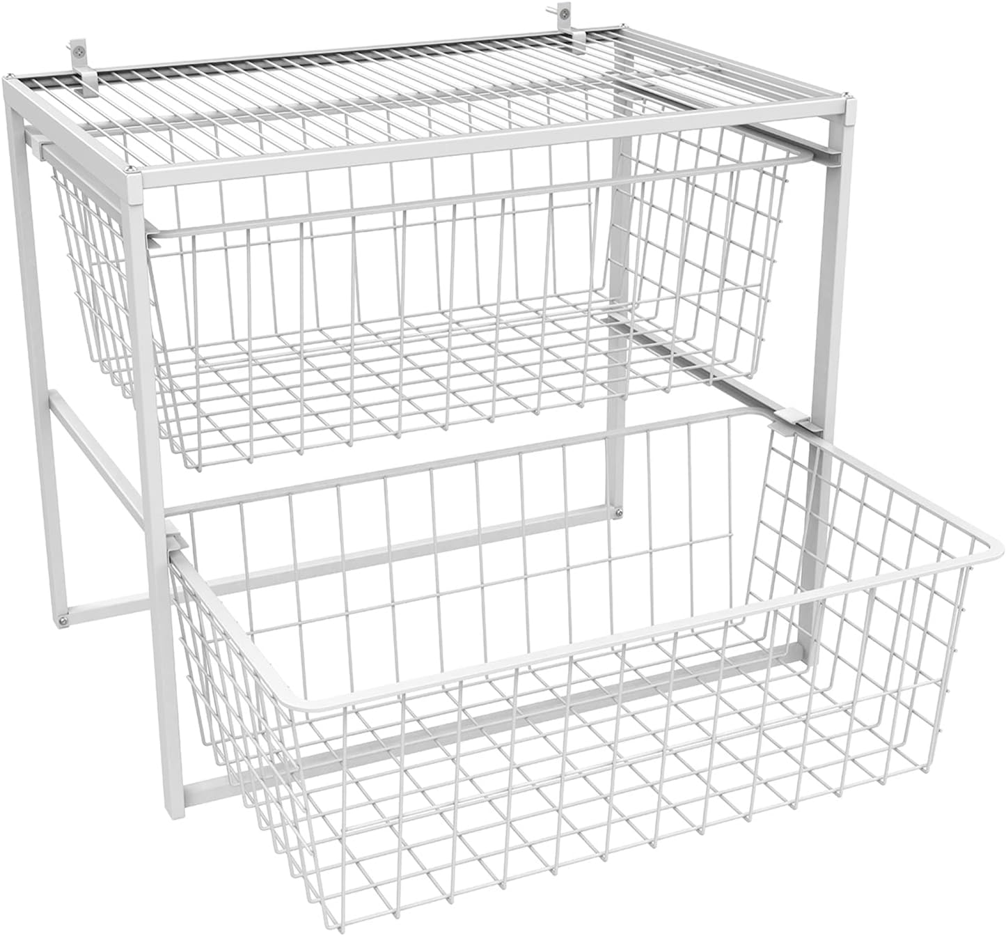Wire Basket 2 Drawer Organizer Unit with Shelf for Pantry, Closet, Clothes, Linens, Sturdy Steel, Easy Assembly, White
