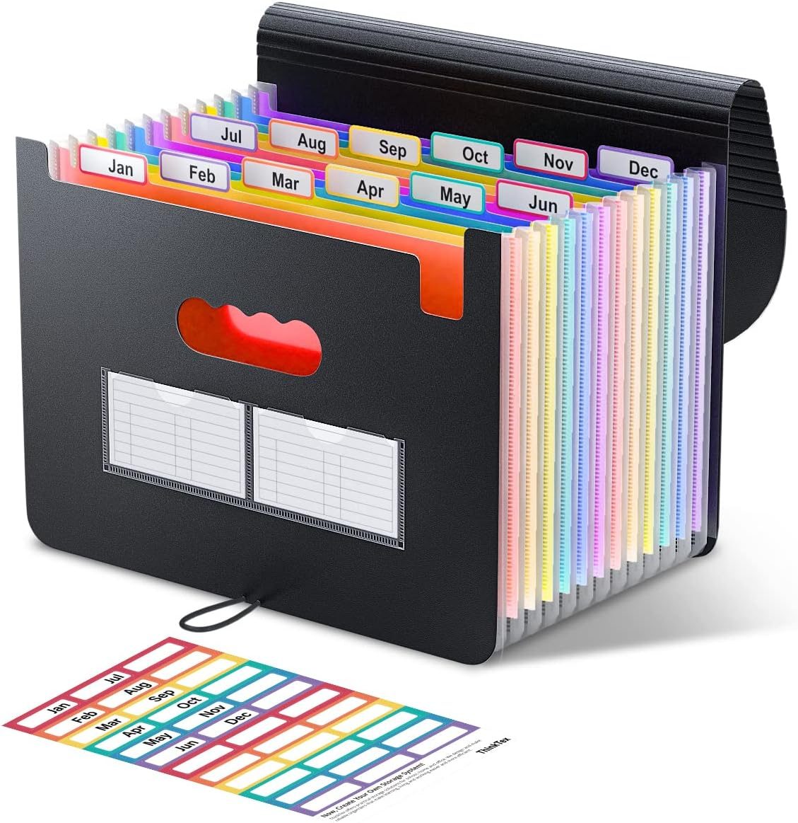Accordion File Organizer, 12 - Pocket Expanding File Folders for Paper Receipts, Bills&Taxes Organizer, Letter/A4 Size Document Holder for School, Office, Home with Colorful Tabs- Black