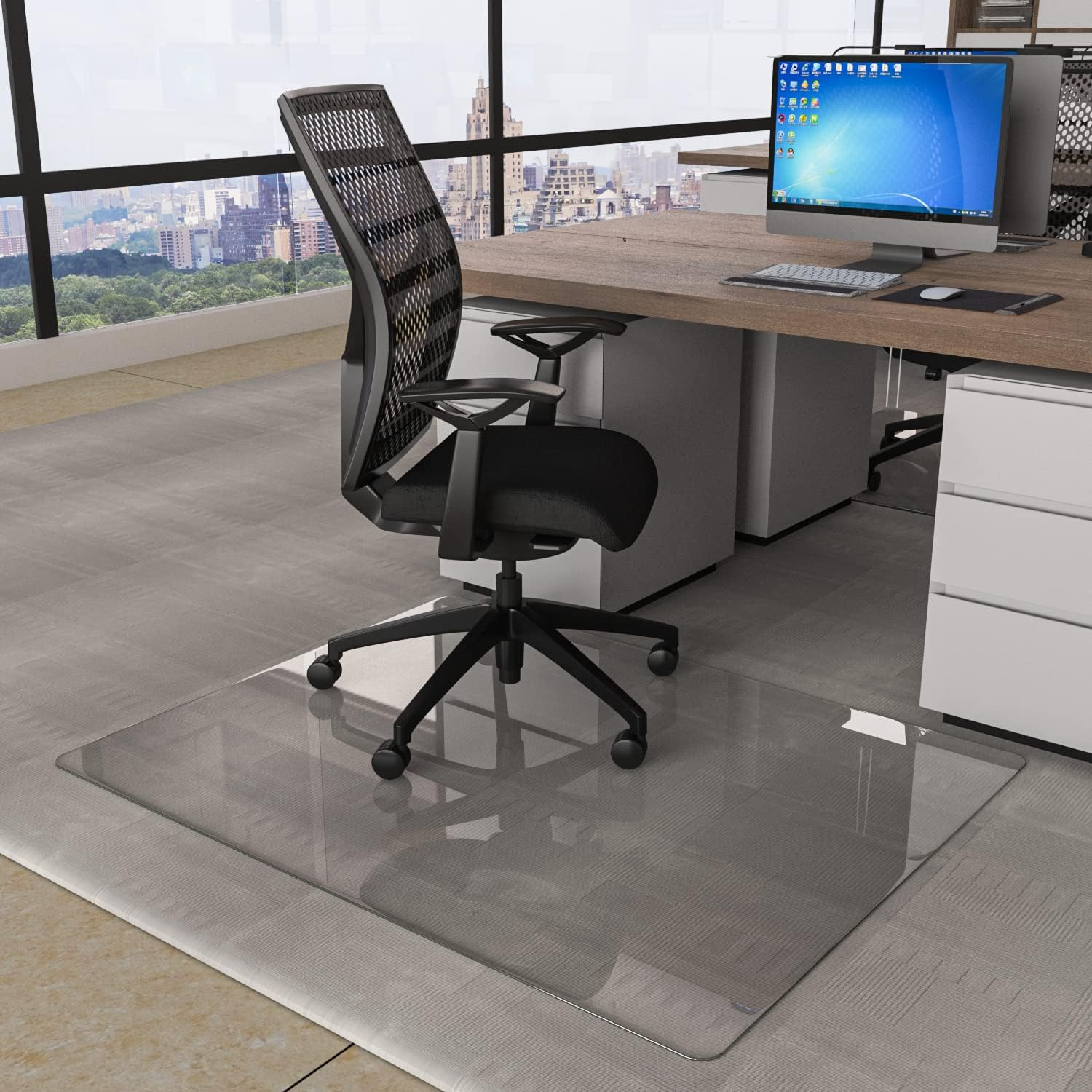 CONGUILIAO Glass Chair Mat, 115x139cm Tempered Glass Office Chair Mat for Car... - Picture 9 of 14