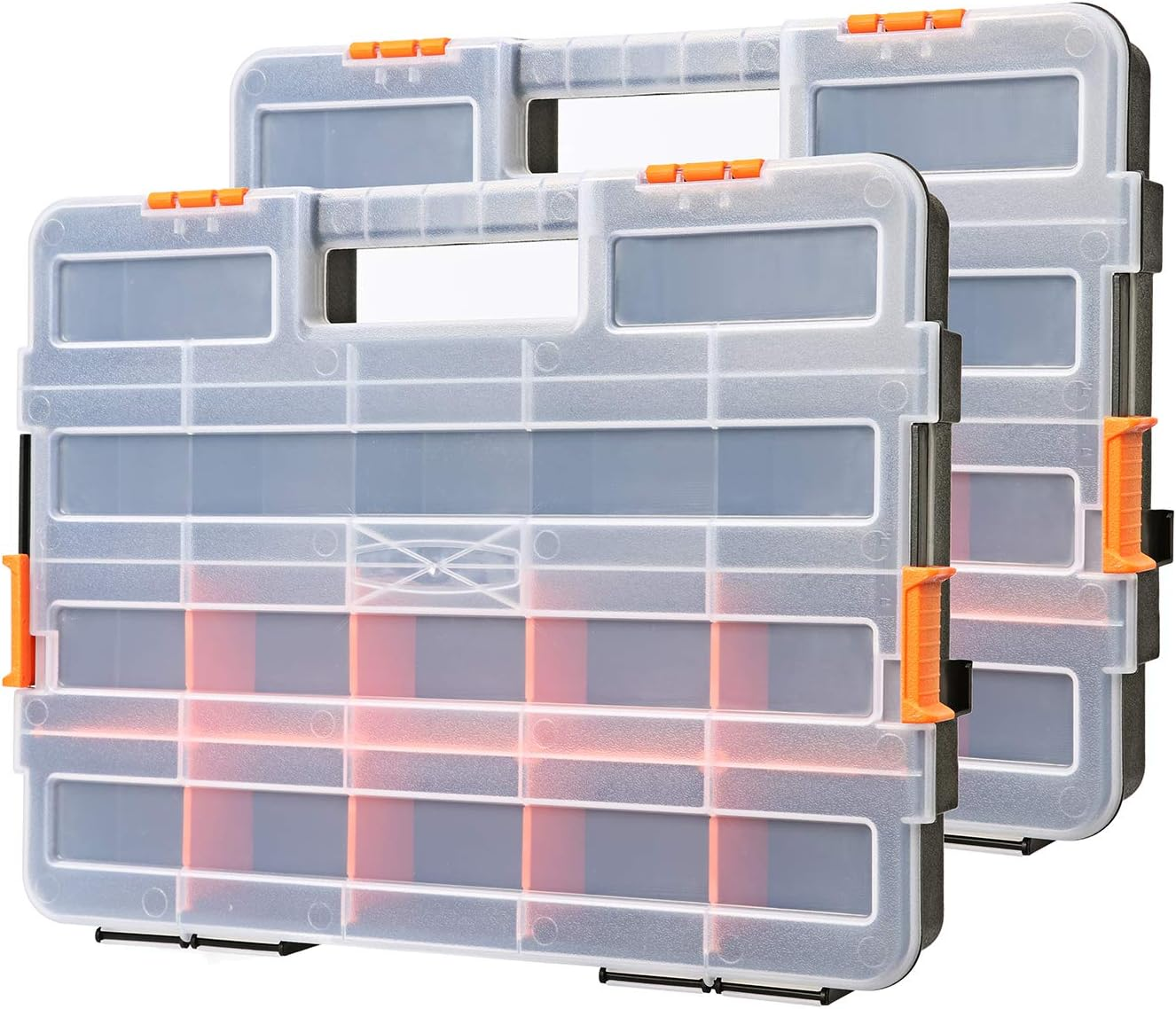 Tool Box Organizer Interlocking Black Small Parts Organizer for Fasteners and Crafts W/Removable Dividers (2 Piece Pack)