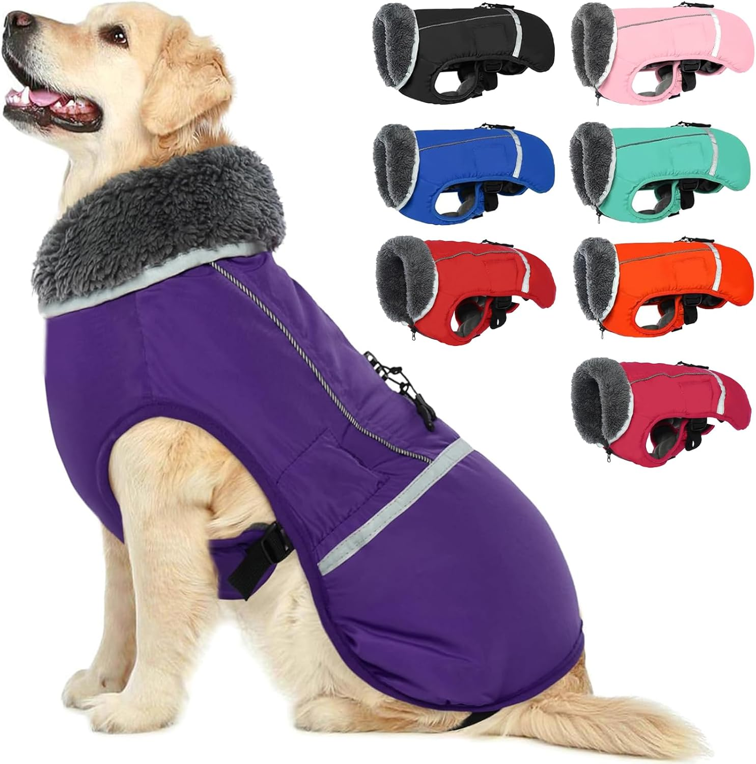 Warm Dog Coat Reflective Dog Jacket, Waterproof Dog Winter Coat Turtleneck Dog Clothes for Cold Weather, Thick Fleece Dog Snowsuit Christmas Dog Vest Pet Apparel for Small Medium Large Dogs M