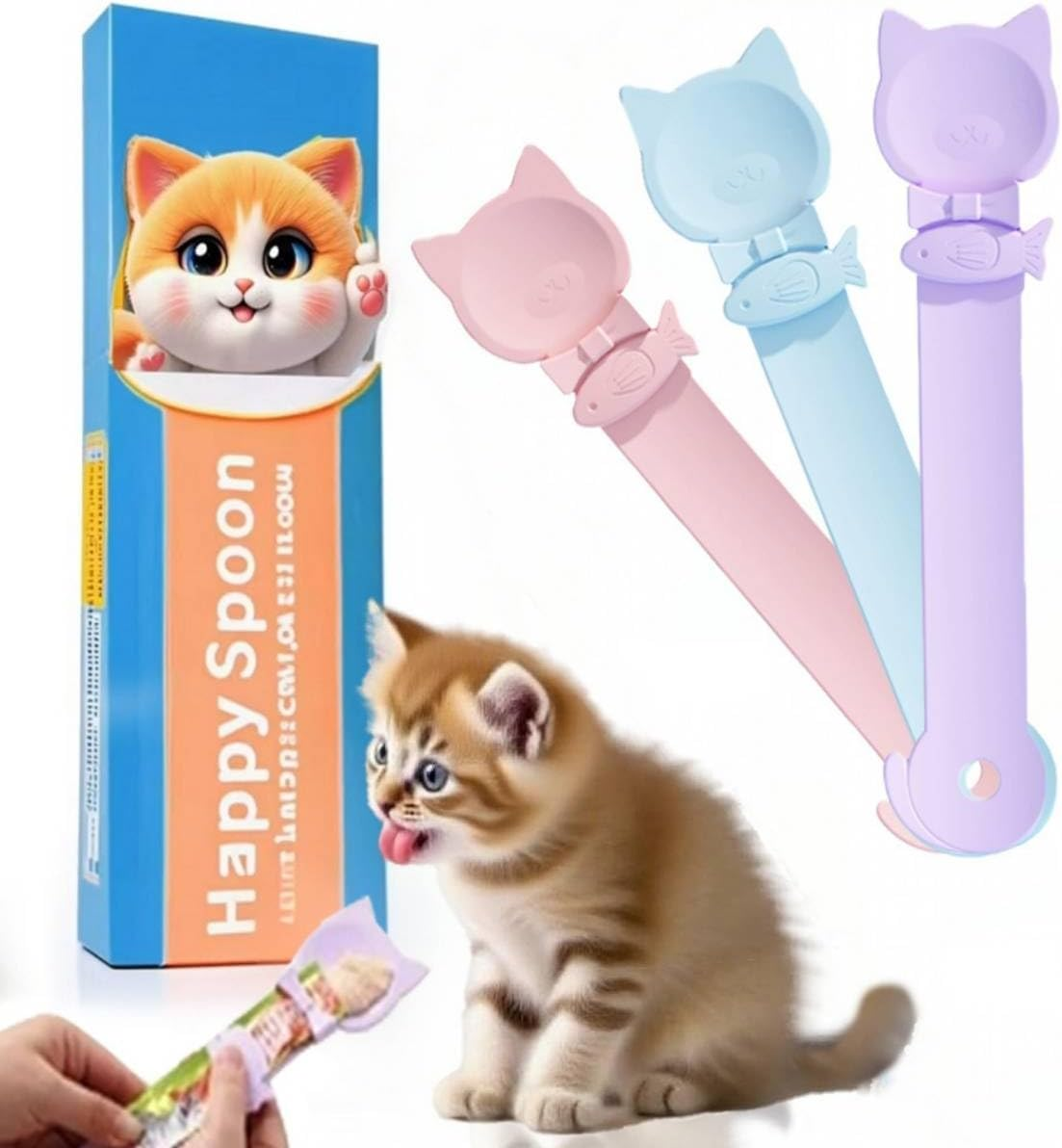 -3PCS Cat Treat Dispenser,Multi Function Spoon for Churu Lickable Cat Treats,Cat Treat Spoon for Lickable Cat Treats Squeeze Up,Food Dispenser Cat Feeder,Cat Food Spoon Big Size