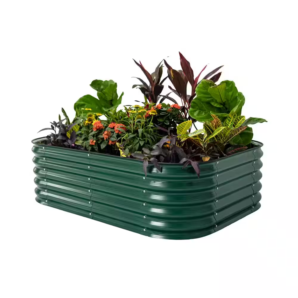 17 In. 6-In-1 Modular British Green Metal Raised Garden Bed Kit