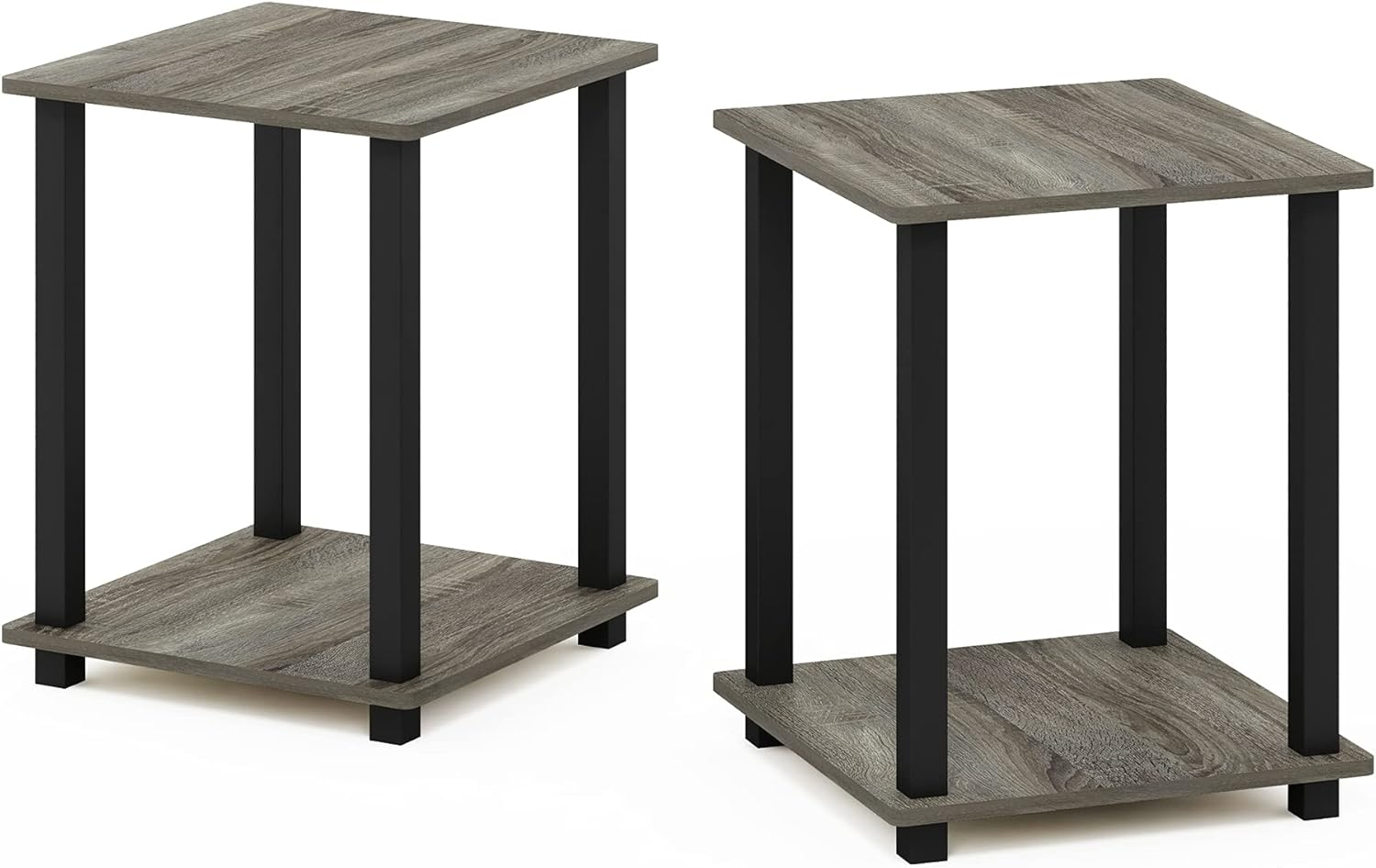 Simplistic Set of 2 End Table, French Oak Grey/Black