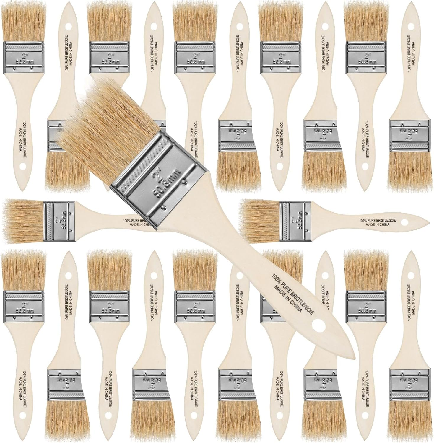 Wesquer Chip Brush 2Inch Bulk 24Ea Disposable Paint Brushes Cheap Natural Bristle Paint Brushes for Glue, Varnish,Wood Stain,Furniture Paint Brush,Painting Walls