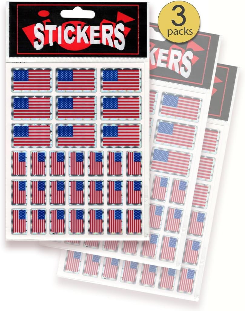 US Flag Stickers - 90 America Stickers Small American Flag Sticker Sheets USA Flag Sticker Prism Set of 3 Sheets Shiny Prismatic for Water Bottles, Cups, Laptops, Helmets, Scrapbooking