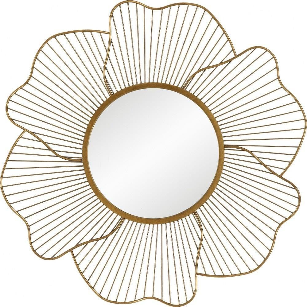 Elegant Gold Floral Mirror with Steel and Glass -  Blossom 09912