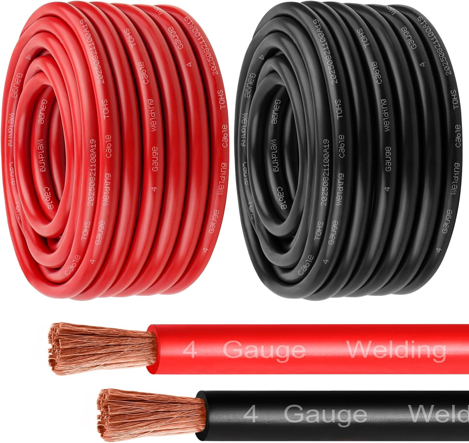 4 Gauge Battery Cable - 50FT Red + 50FT Black 4 AWG Welding Cable Flexible Stranded Oxygen-Free Pure Copper Wire for Automotive, Battery, Inverter, Solar, Marine and Generator