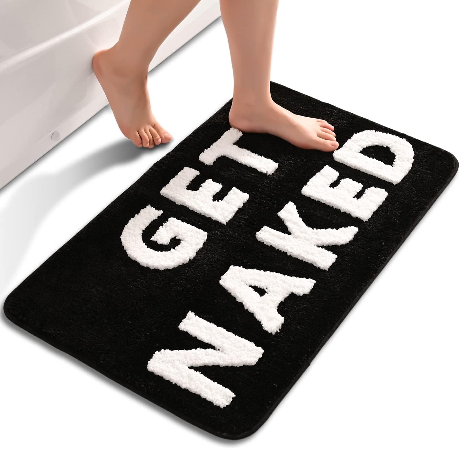 Get Naked Bath Mat Cute Black and White Bathroom Rugs Funny Non Slip Bathtub Decor Mats Super Absorbent Floor Carpet Machine Washable Bahtmat for Tub, Shower, Bedroom (20X32 Inch)