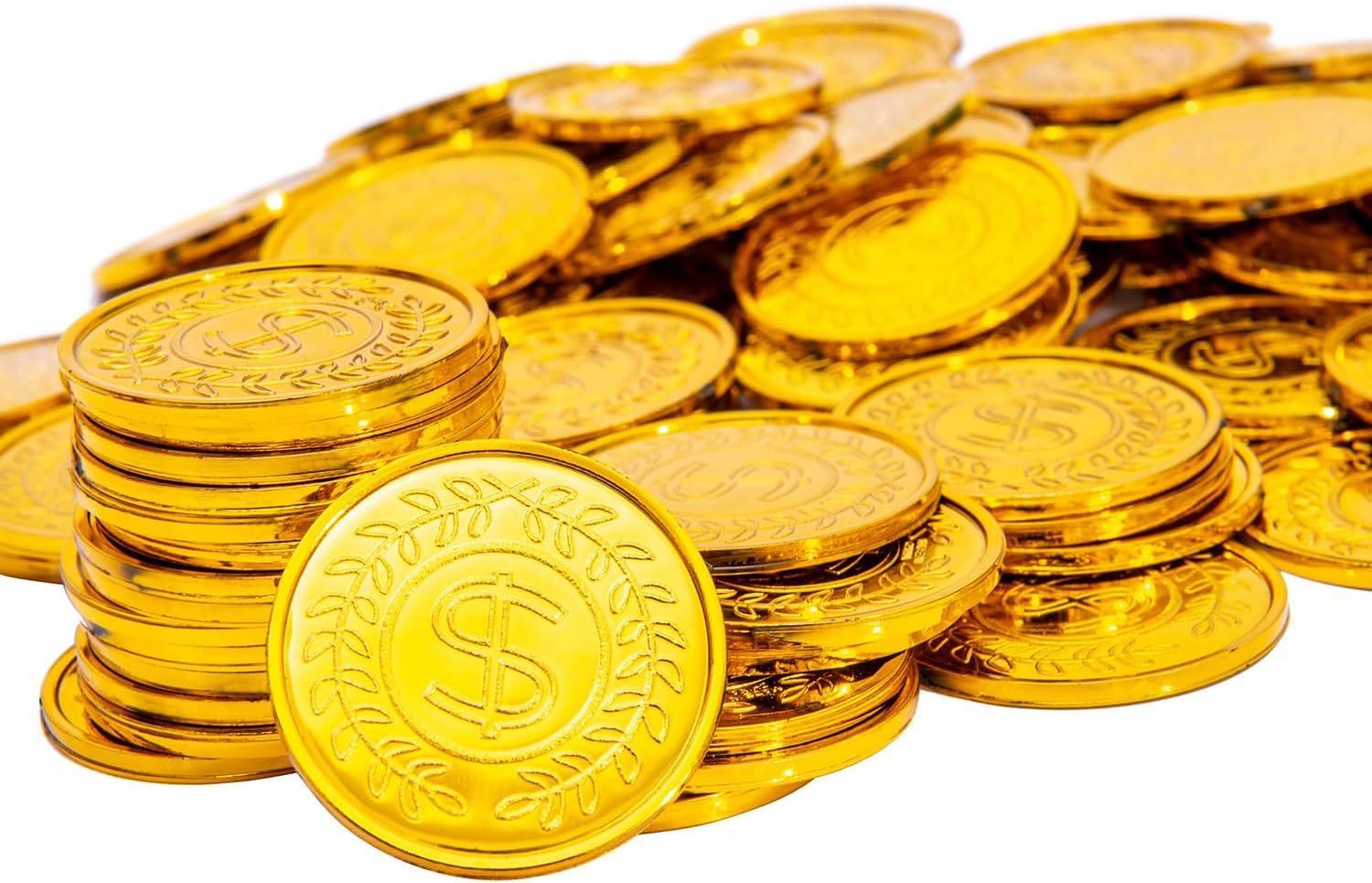 100 Pcs Plastic Gold Coins Bulk,Pirate Gold Coins for Treasure Hunt Games,Party Decorations,Pirate Games,Parade,Rewards,Novelty Party Favors